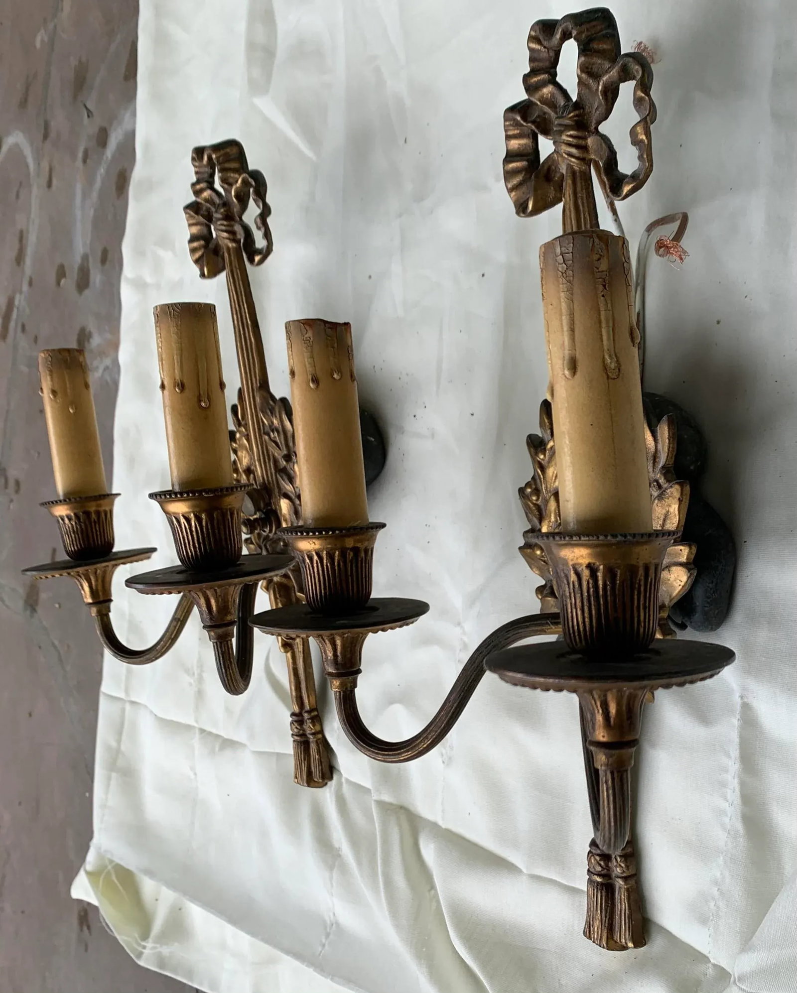 Vintage Early 20th Century Italian Brass Sconces - a Pair - 4