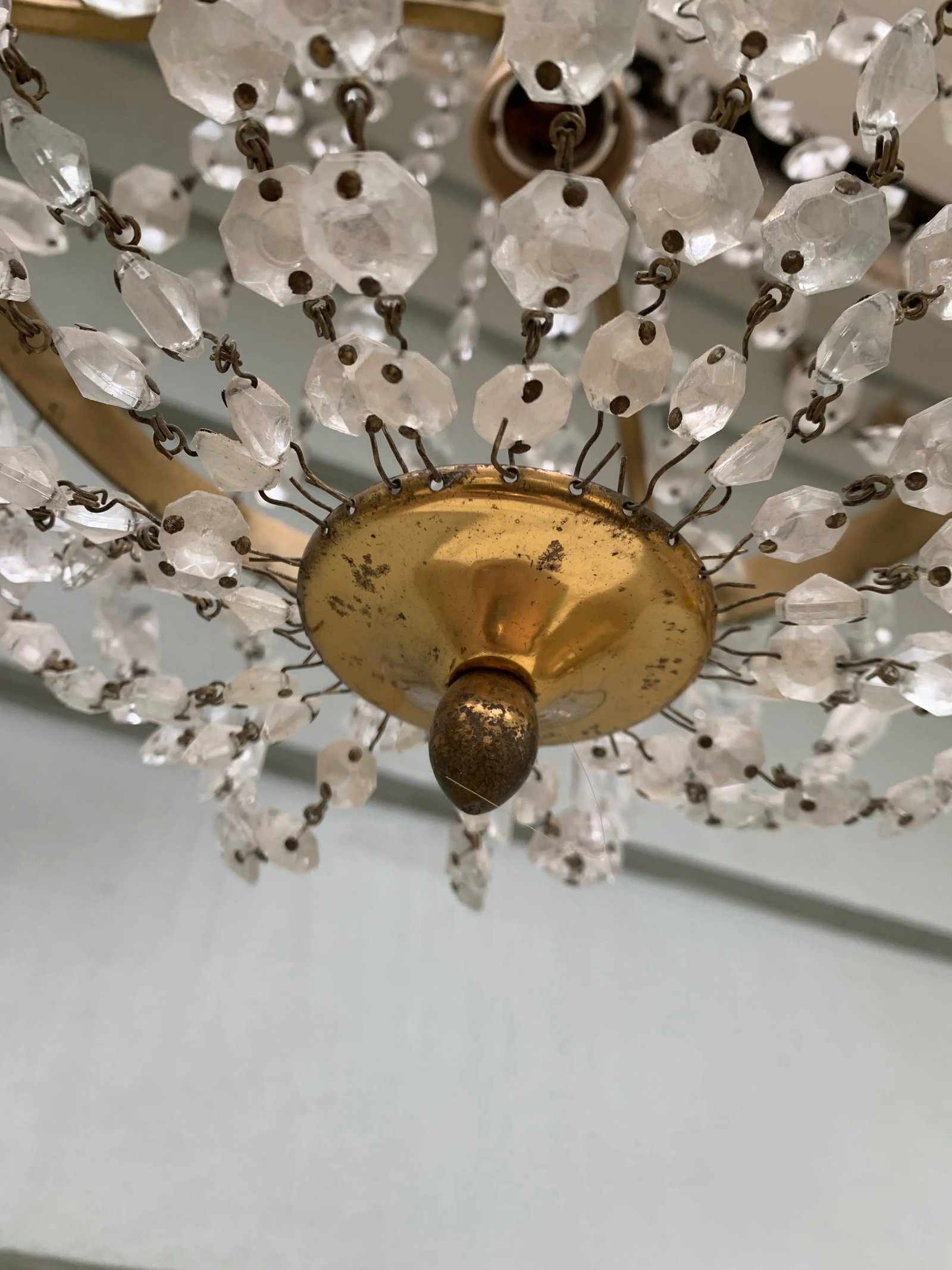 Vintage Late 20th Century Single Socket Brass Chandelier With Crystal Drops - 6