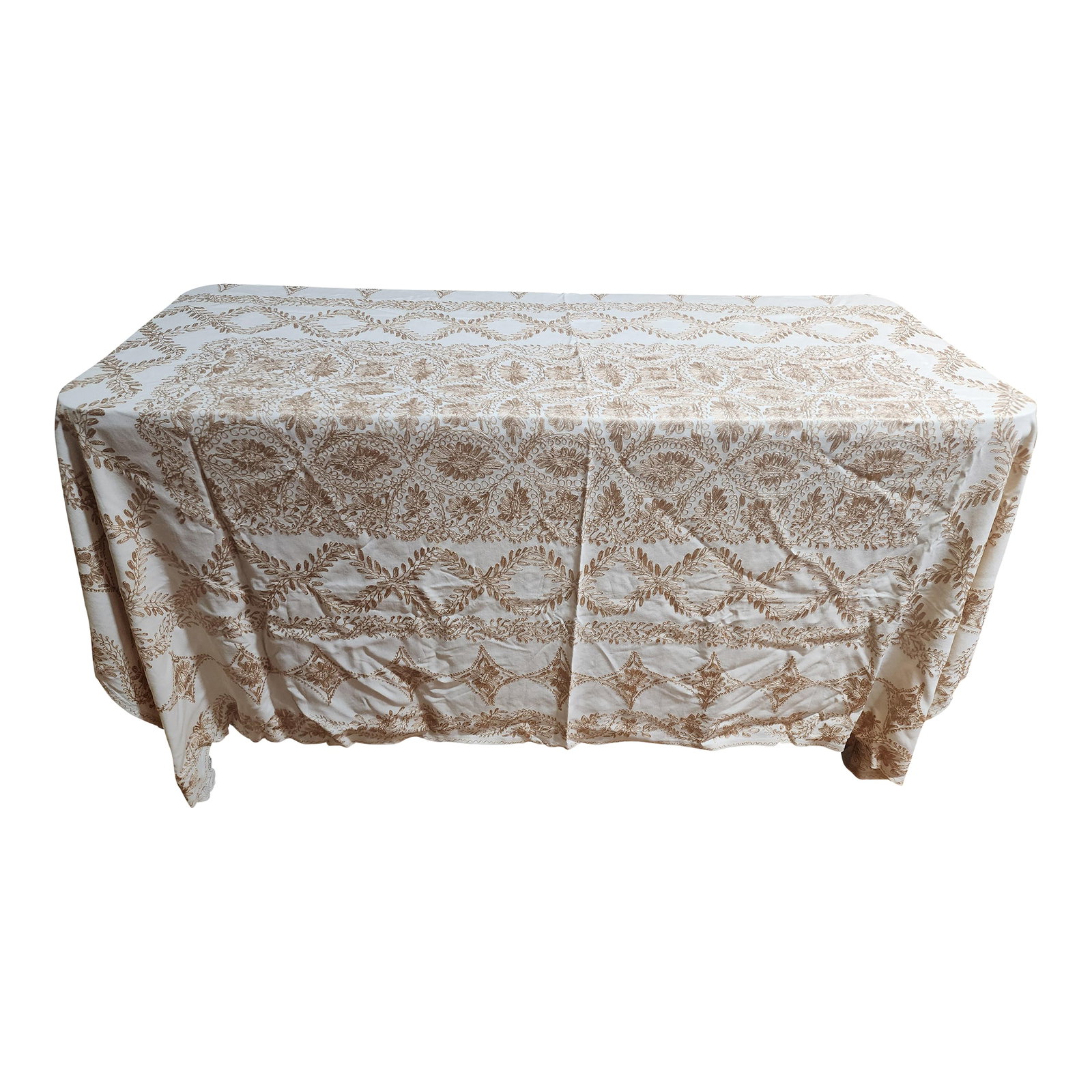 Incredible Silk Embroidered Vintage Tablecloth: Incredible Estate sale find as this beautiful tablecloth is in immaculate condition. Neutral colors make it perfect for years round entertainment. As always your Home Inspirations purchase comes with