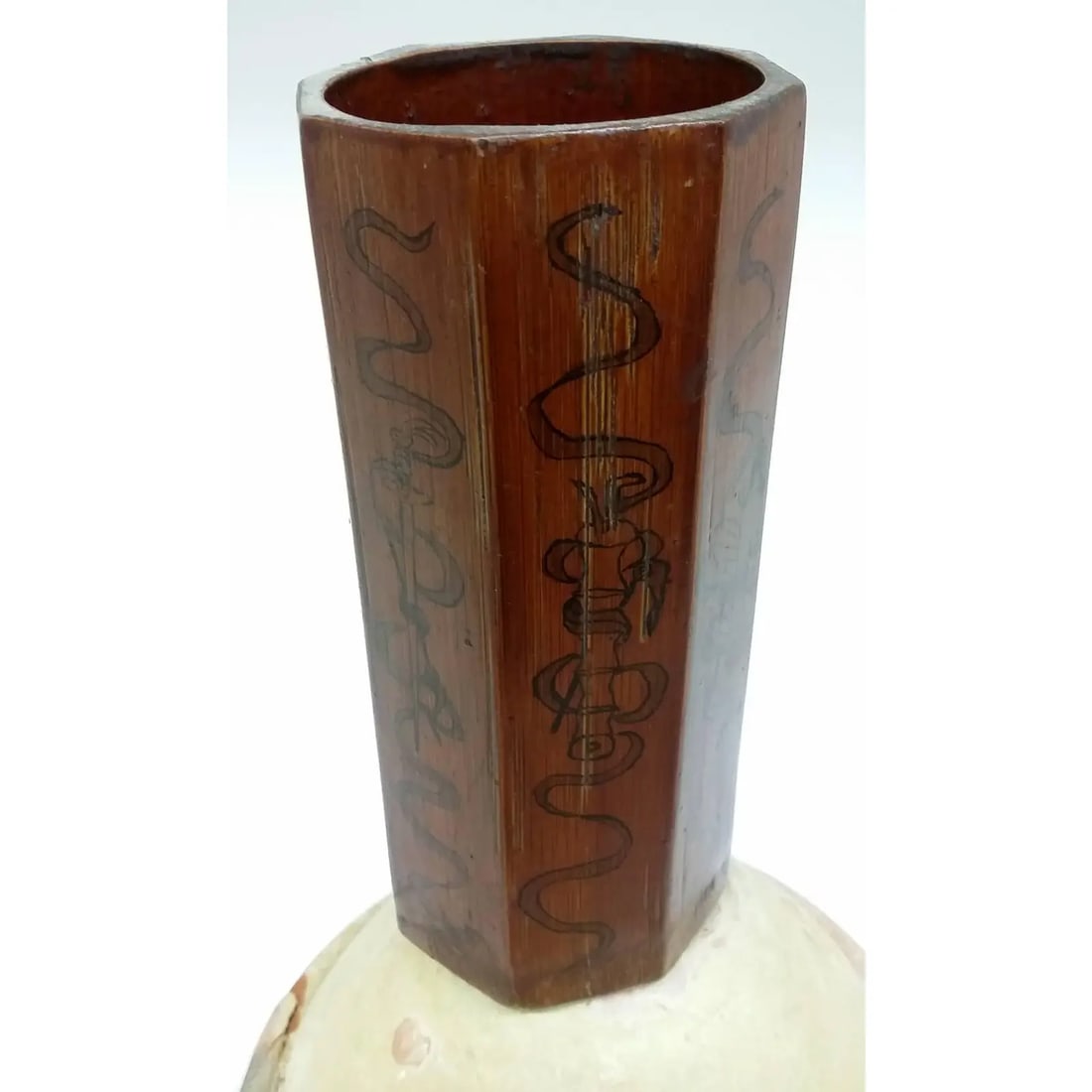 Bamboo Octagon Shaped Chinese Scholar Brush Holder - 2