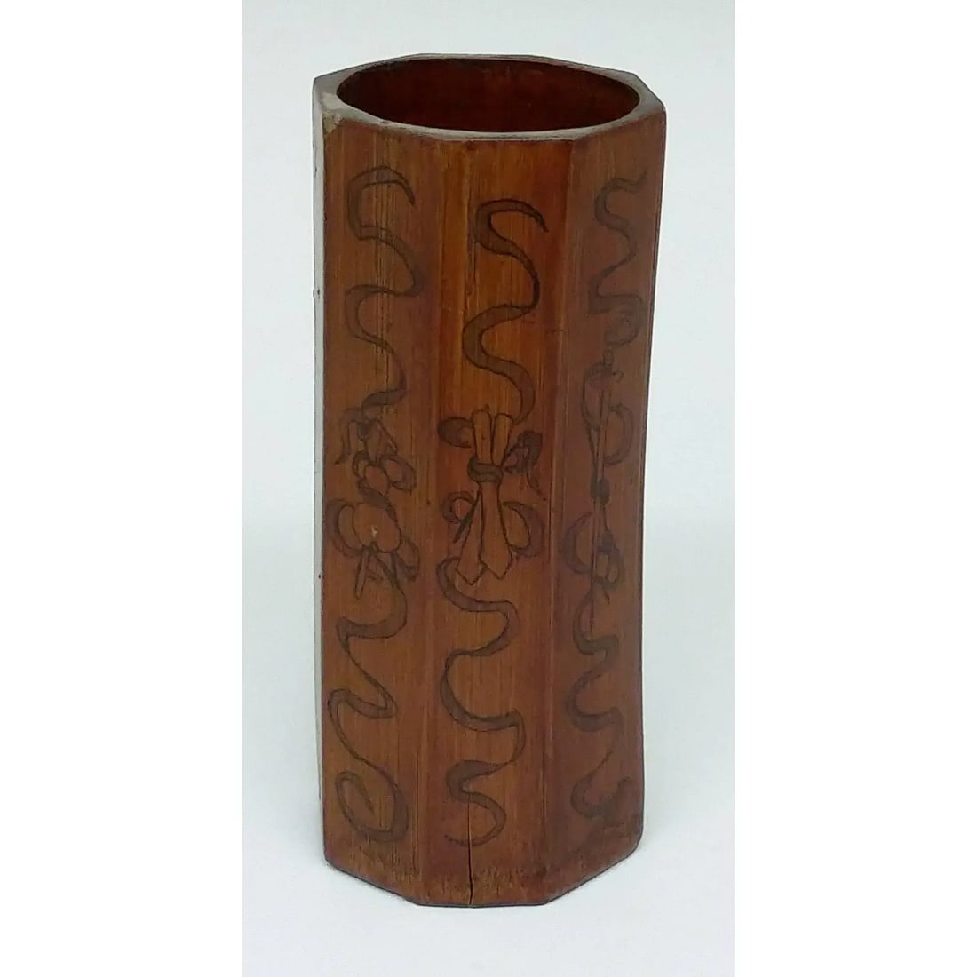 Bamboo Octagon Shaped Chinese Scholar Brush Holder - 4