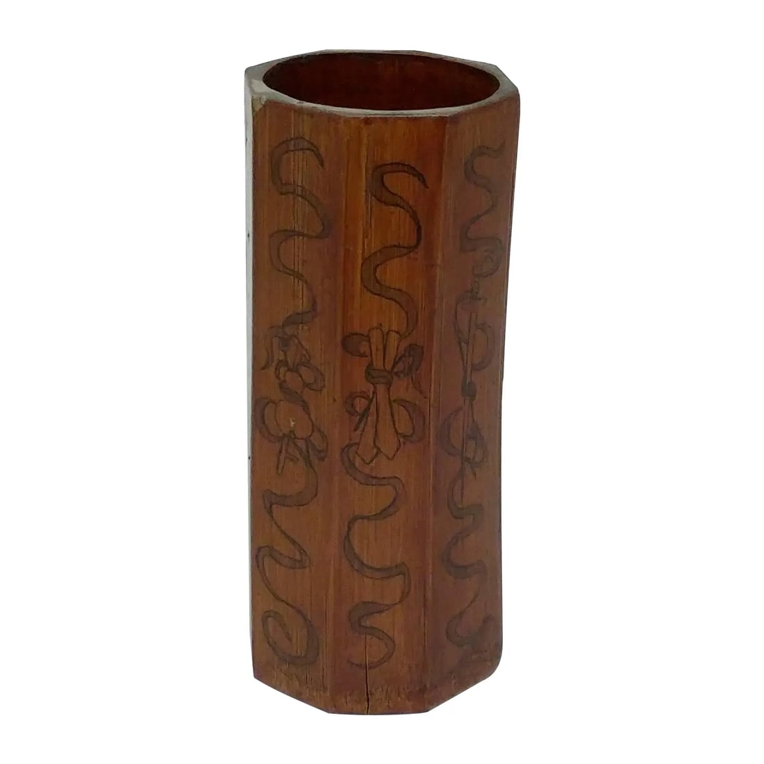 Bamboo Octagon Shaped Chinese Scholar Brush Holder - 5