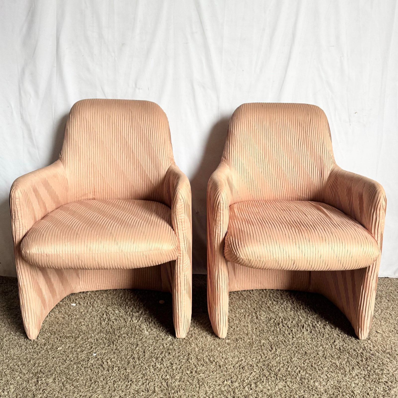 Postmodern Pleated Pink Fabric Arm Chairs by Preview Furniture - Set of 6 - 2