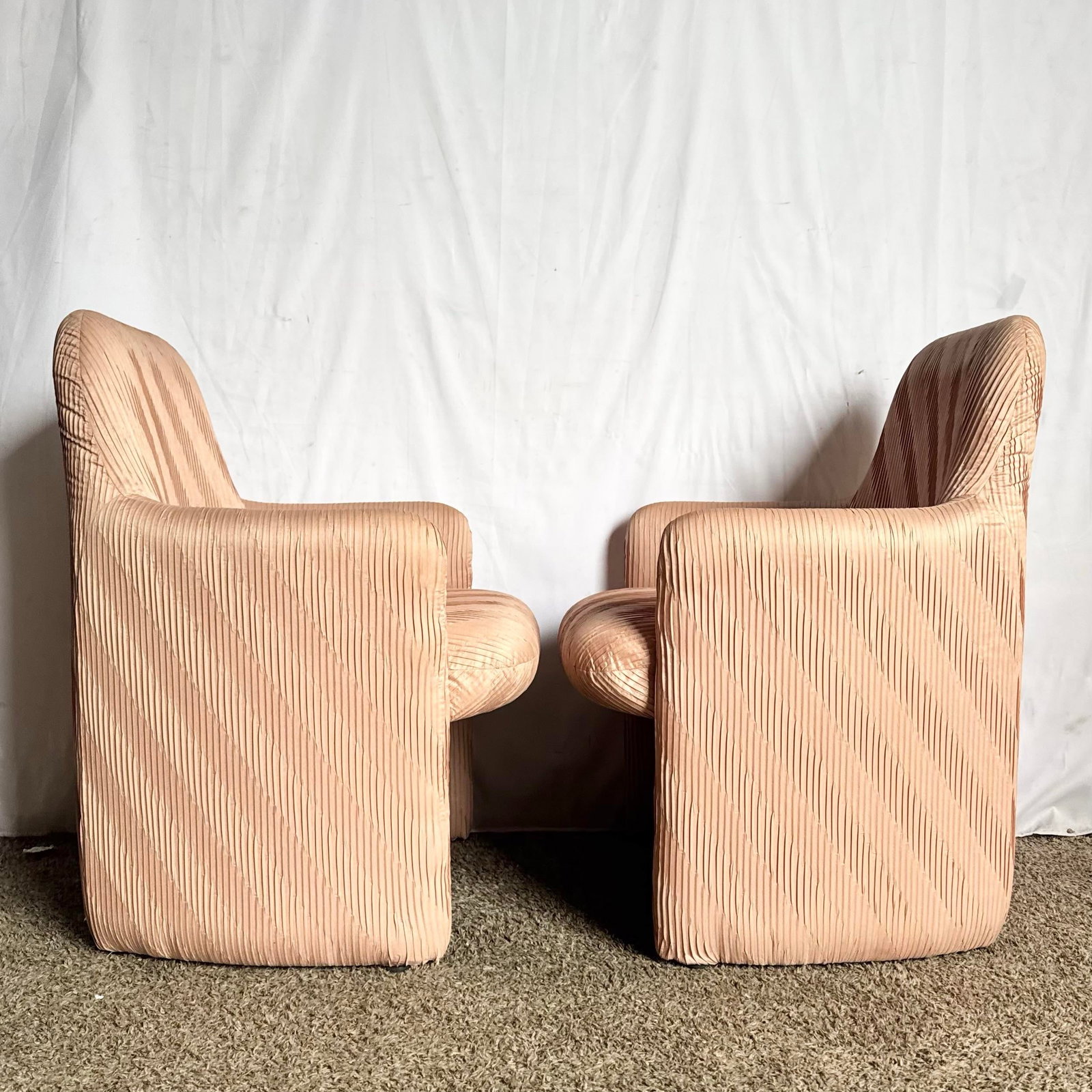 Postmodern Pleated Pink Fabric Arm Chairs by Preview Furniture - Set of 6 - 3
