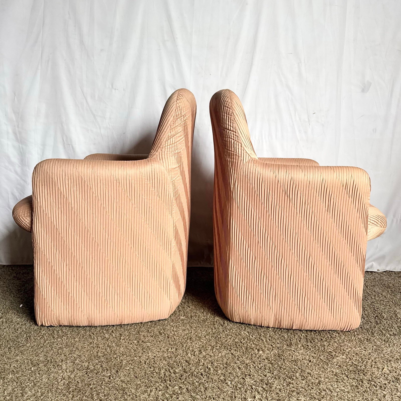 Postmodern Pleated Pink Fabric Arm Chairs by Preview Furniture - Set of 6 - 4