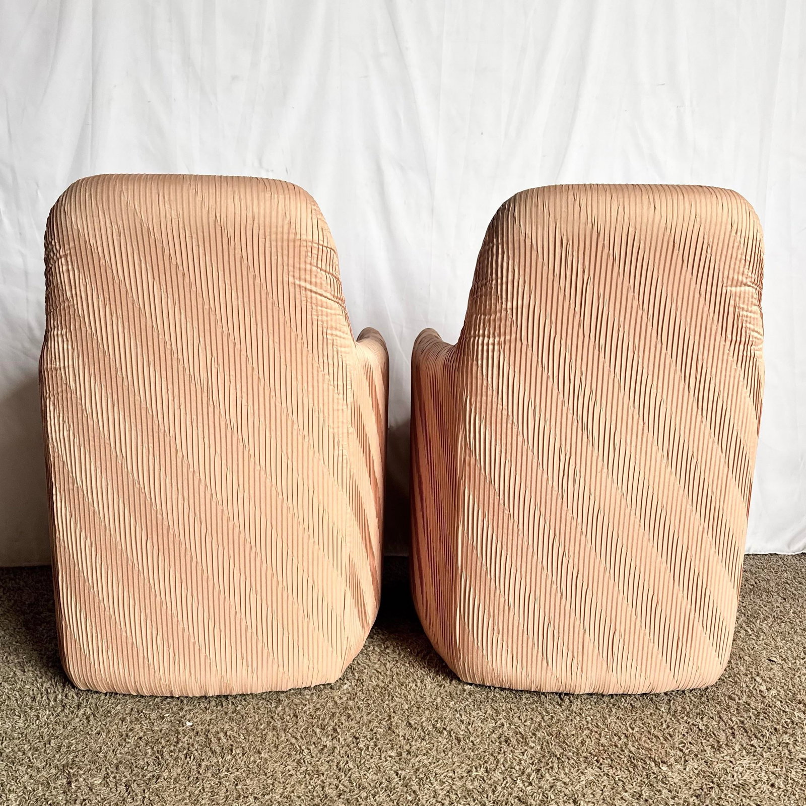 Postmodern Pleated Pink Fabric Arm Chairs by Preview Furniture - Set of 6 - 5
