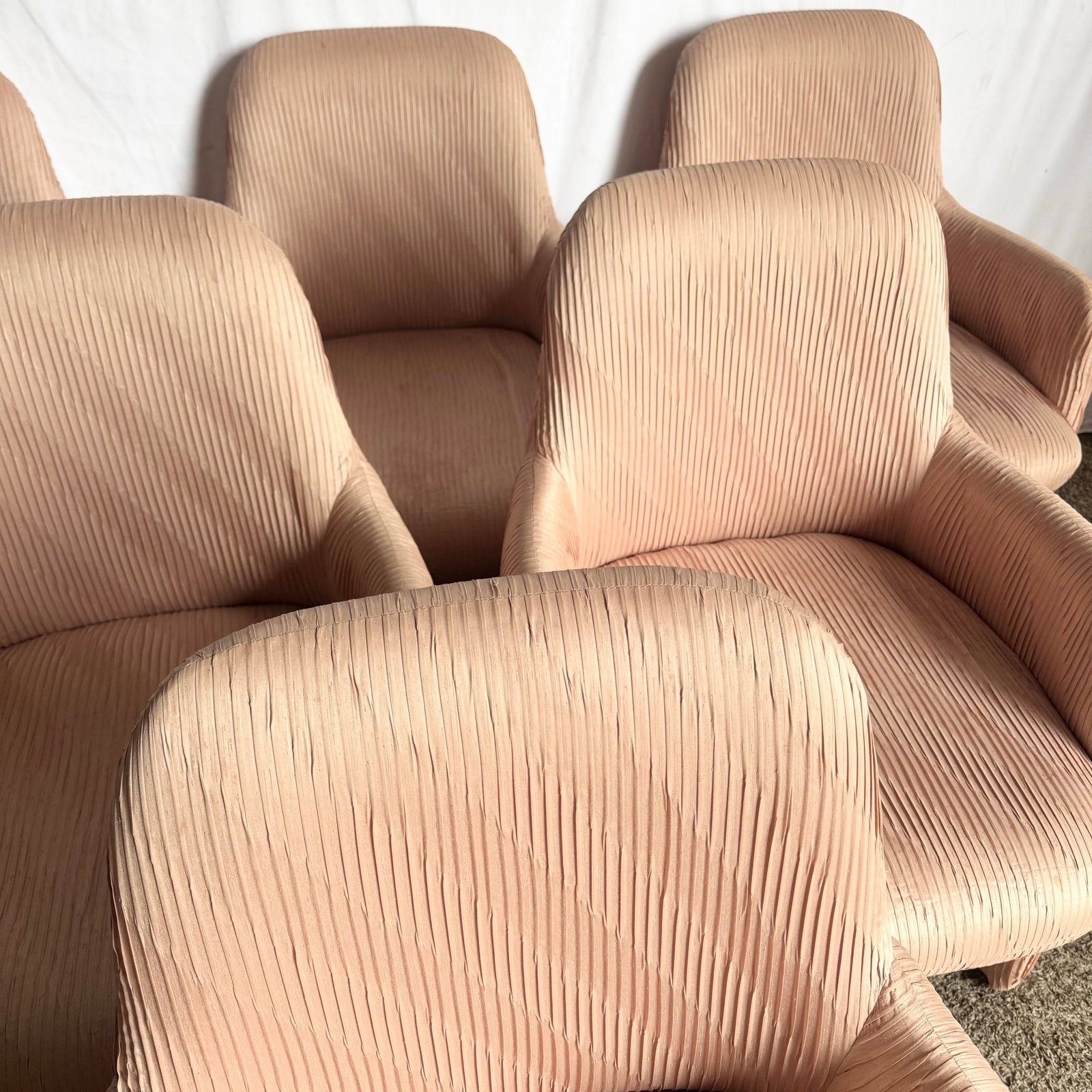 Postmodern Pleated Pink Fabric Arm Chairs by Preview Furniture - Set of 6 - 7