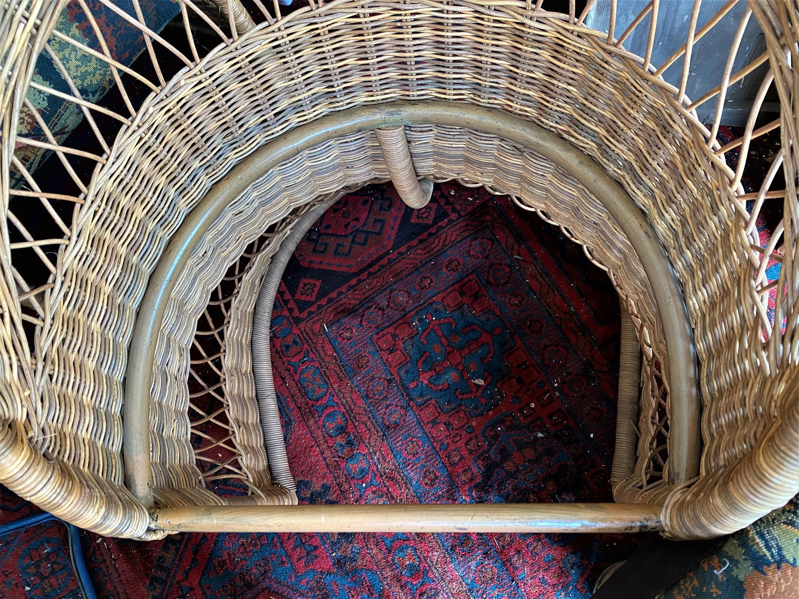 Natural Wicker Mid Century Barrel Chairs With Fishing Upholstery & Pillows - a Pair - 9