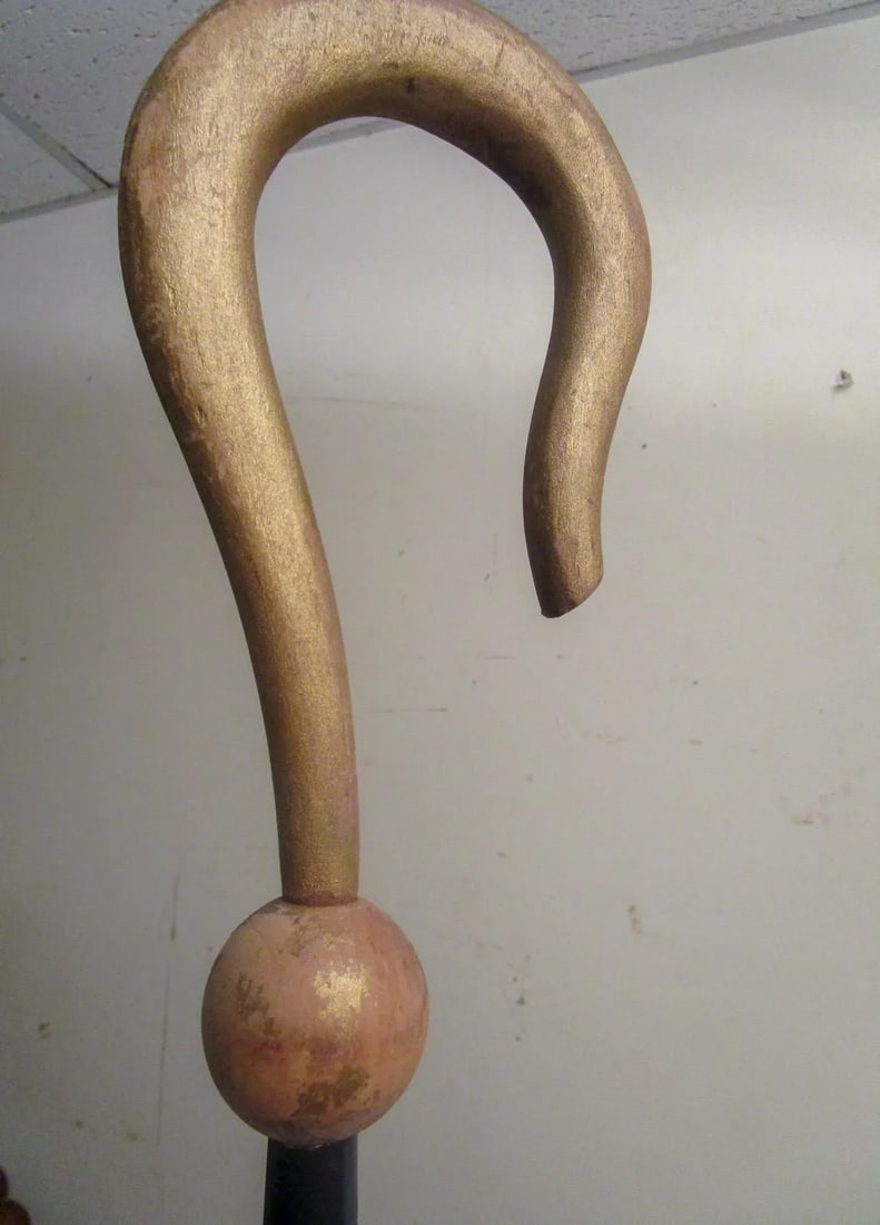 19th C Wooden Ceremonial Fraternal Masonic Crook and Spear on Metal Bases - 2