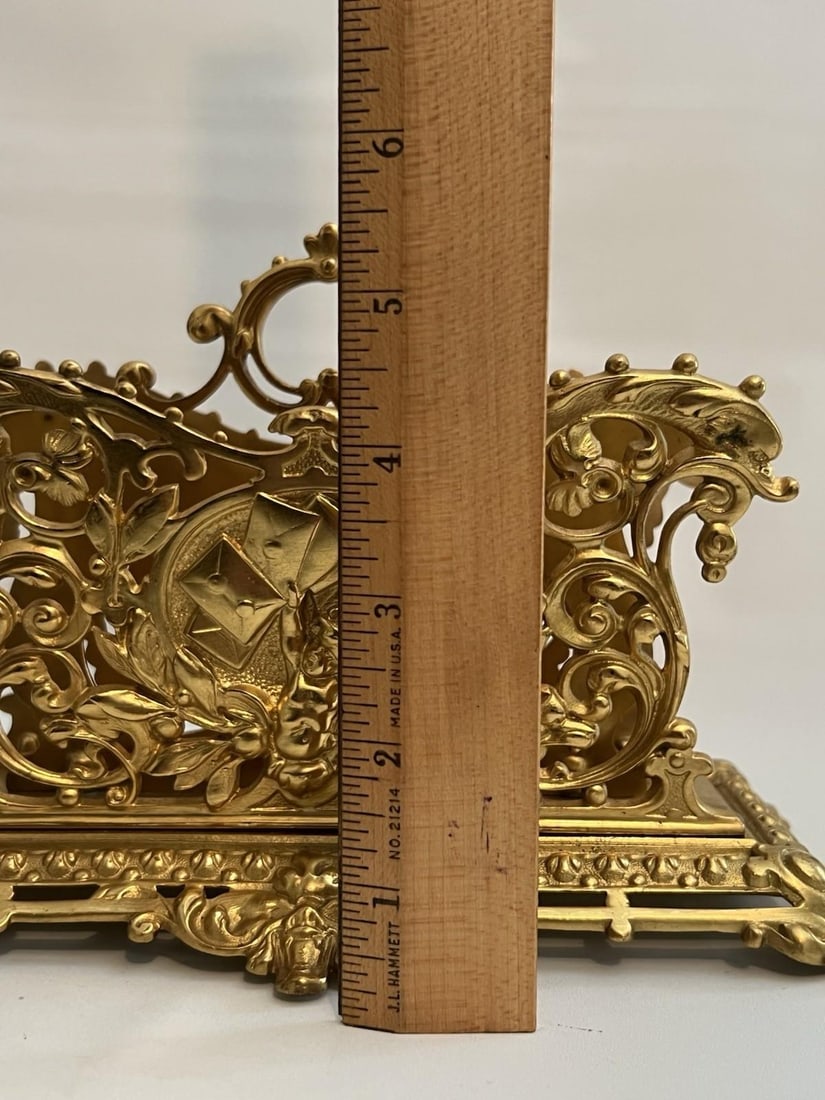 Antique Gilt Bronze Letter Holder Desk Accessory Child Boy Holding Envelops - 12