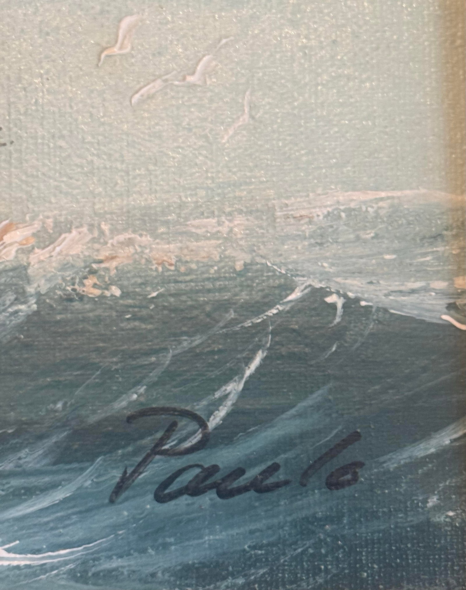 Mid 20th Century Framed Oil on Canvas Painting "Clipper Ship at Sea" Artist Signed Paolo - 5