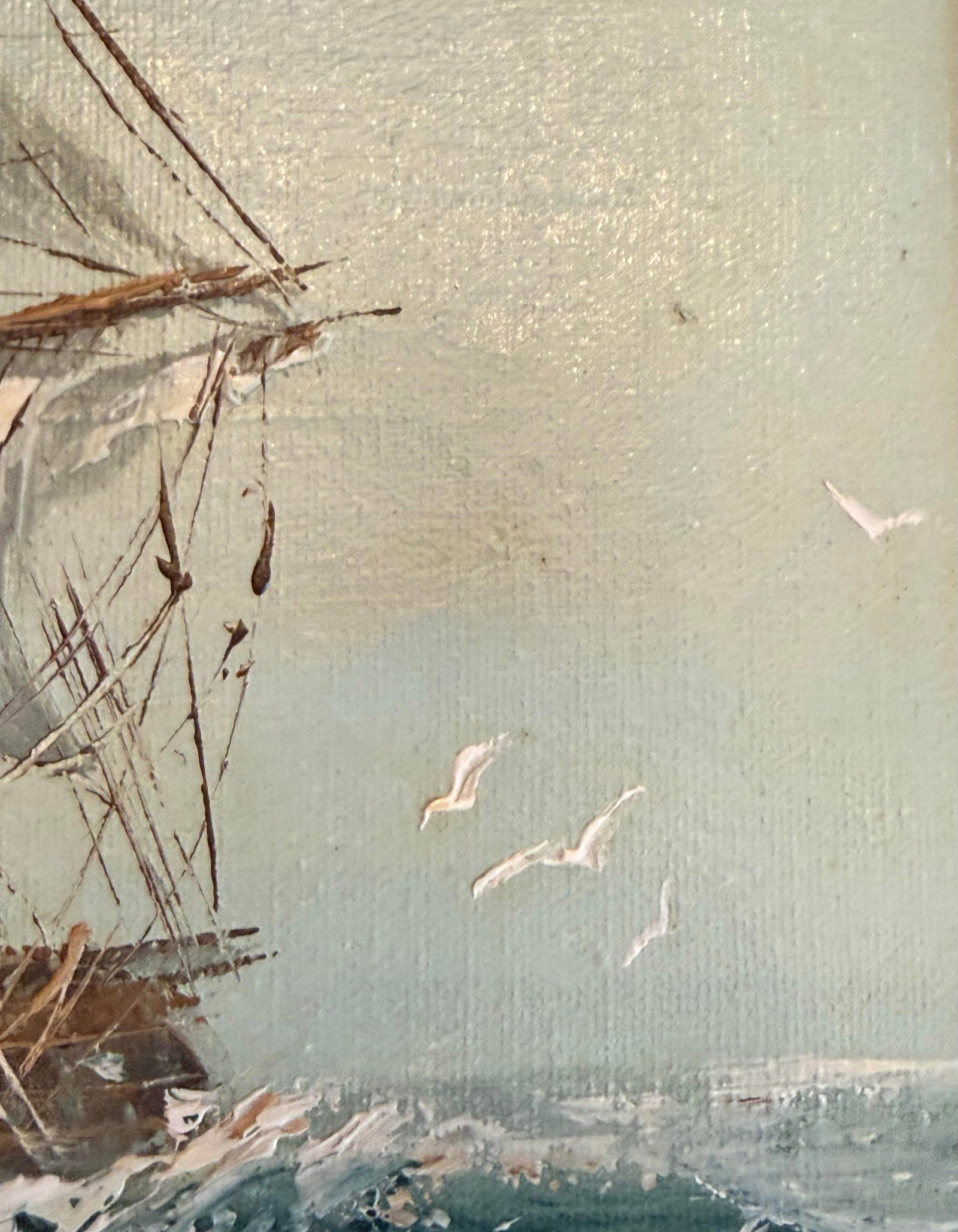 Mid 20th Century Framed Oil on Canvas Painting "Clipper Ship at Sea" Artist Signed Paolo - 7