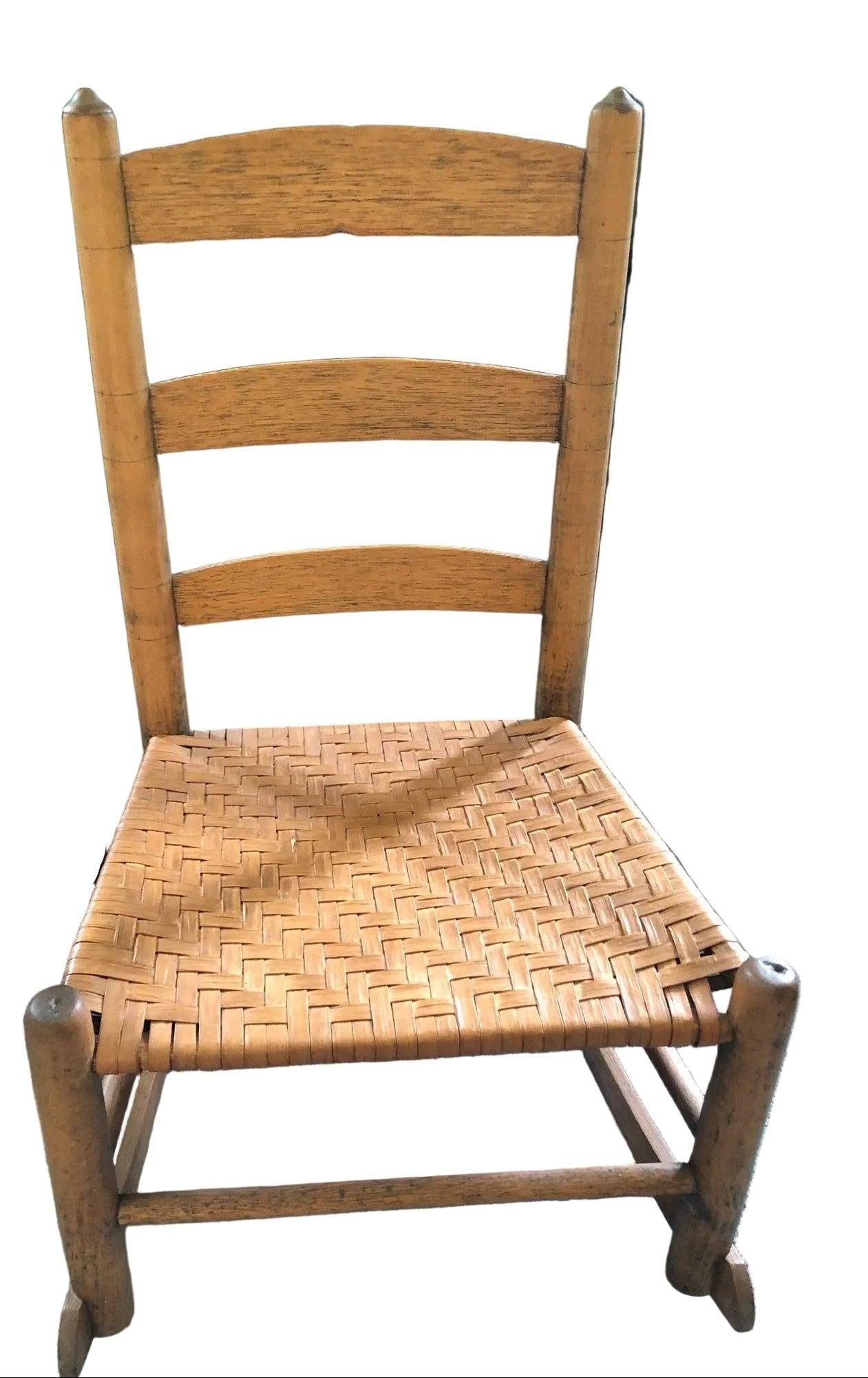 Antique Child's Rocker Chair With Splint Weave Seat - 2