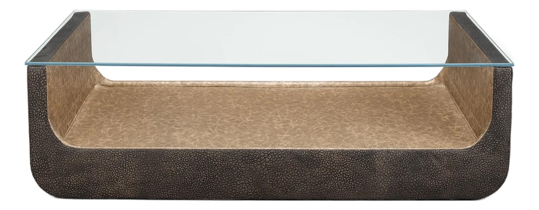 Lancaster Modern Upholstered Luge Coffee Table: Lancaster upholstery is masterfully handcrafted in High Point, NC with solid hardwood frames, 8-way hand-tied spring up, spring down seat cushions, and goose down backs. Lancaster sells exclusively to