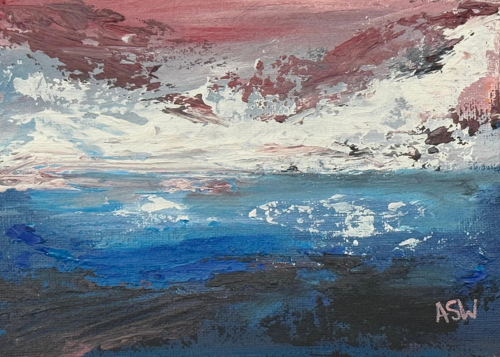 Crimson Horizon - Miniature Abstract Landscape Seascape by Contemporary Artist 2025 - 14