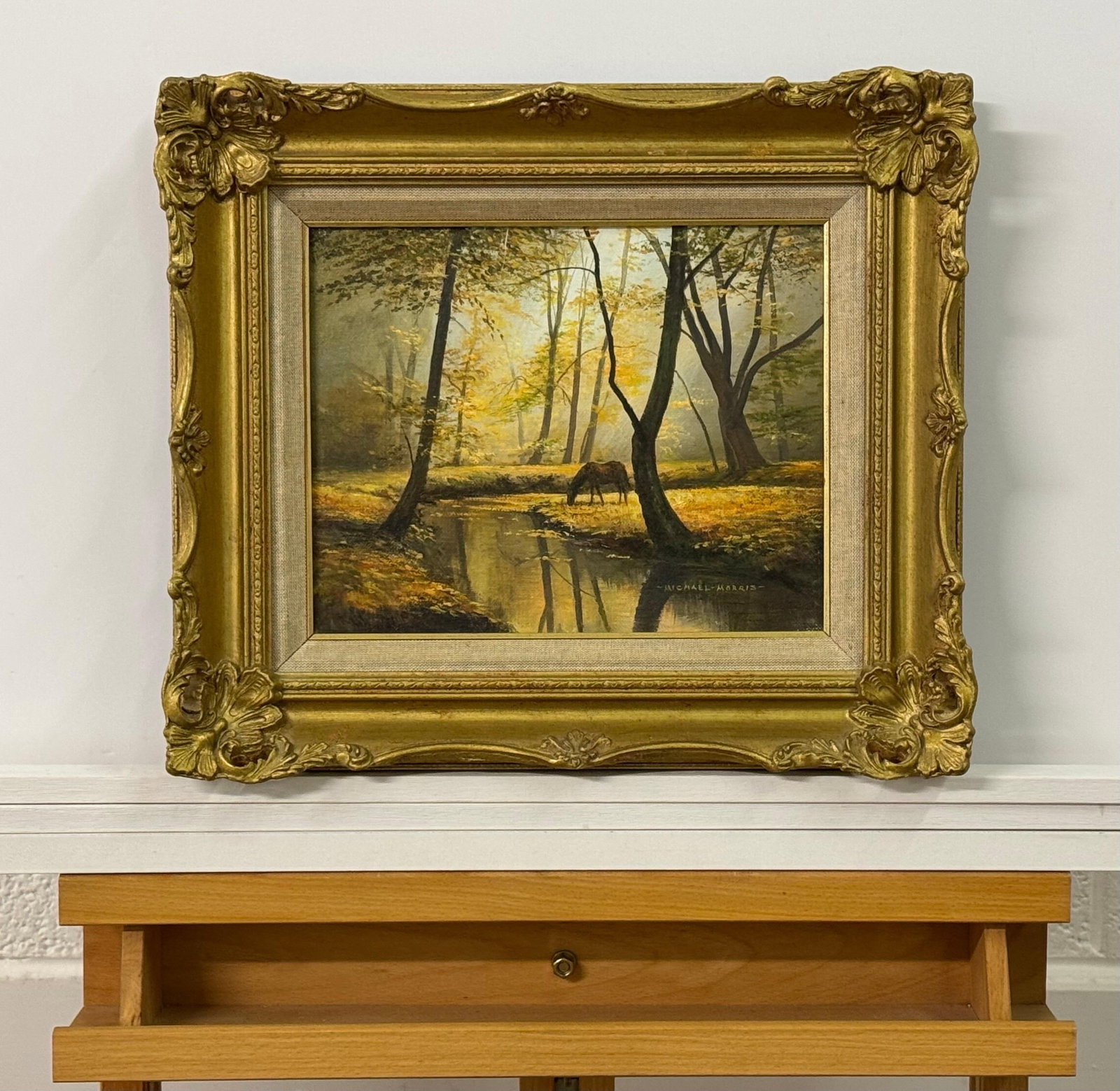Horse next to River in the Woods of the English Countryside by British Artist 1970 (Circa) - 4
