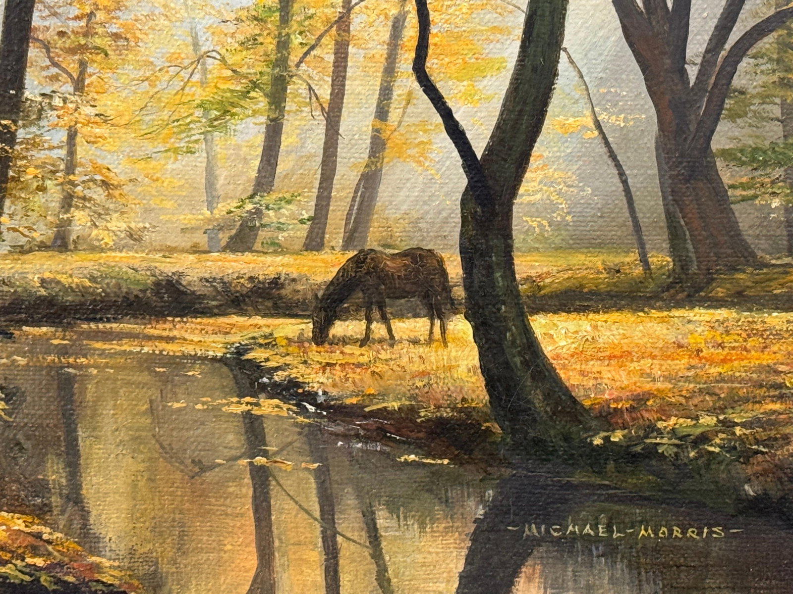 Horse next to River in the Woods of the English Countryside by British Artist 1970 (Circa) - 6