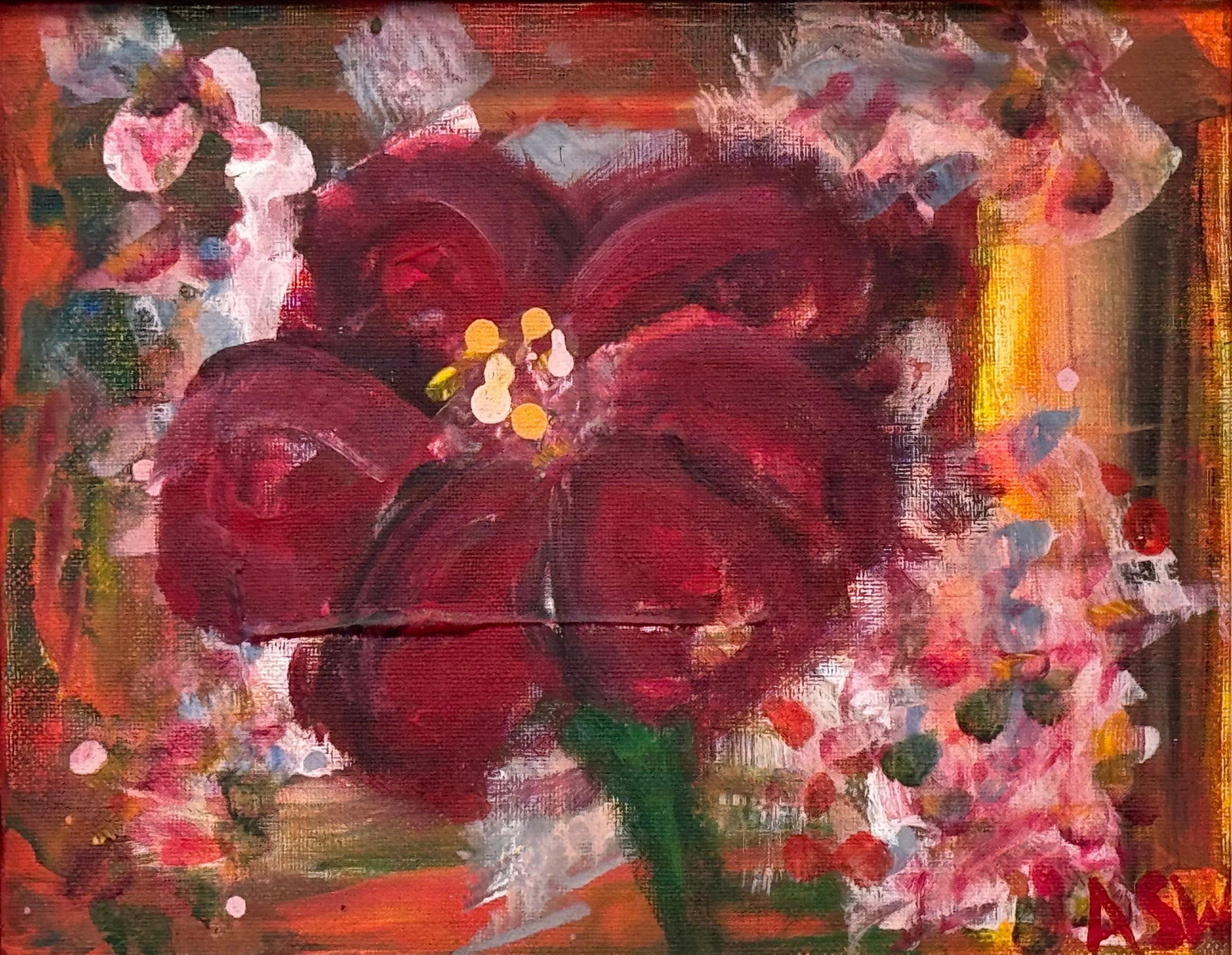 Ameryllis Study 1 - Miniature Abstract Floral Canvas Art by Contemporary Artist 2005 - 3