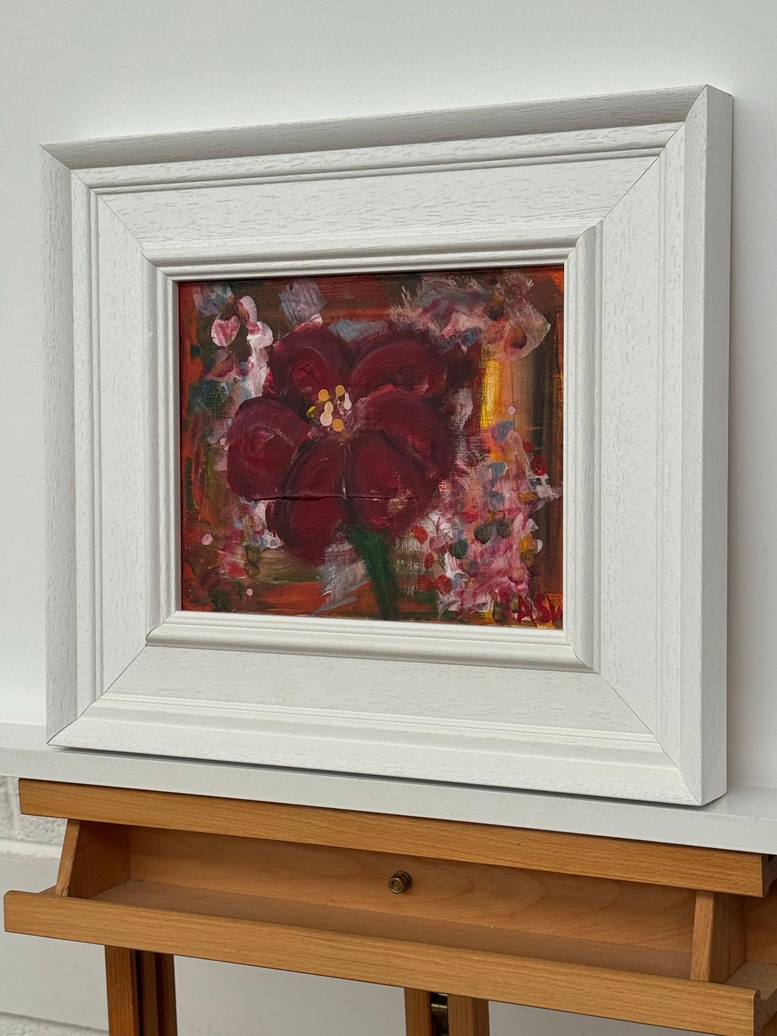 Ameryllis Study 1 - Miniature Abstract Floral Canvas Art by Contemporary Artist 2005 - 6
