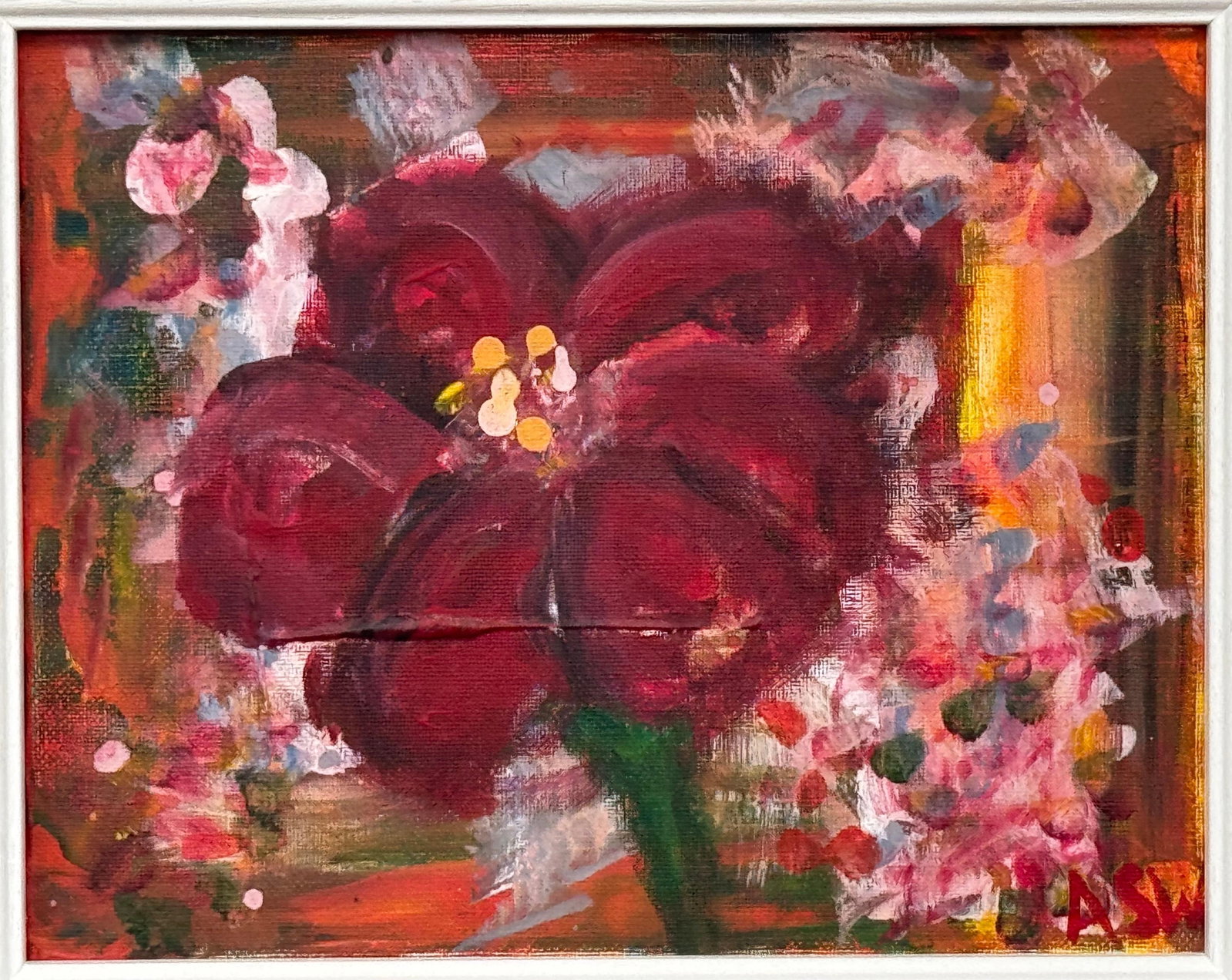 Ameryllis Study 1 - Miniature Abstract Floral Canvas Art by Contemporary Artist 2005 - 9