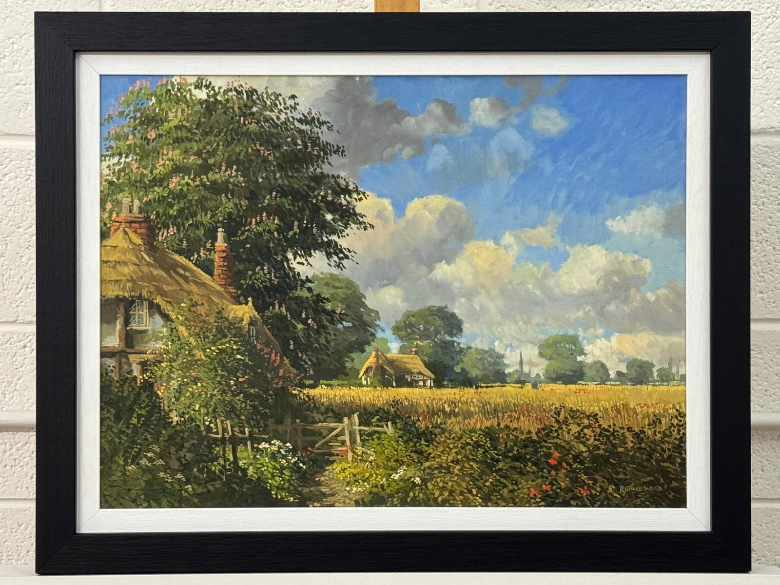 John Miller Thatched Cottages with Wild Flowers & Village Church in the English Countryside 1985 Cir - 11