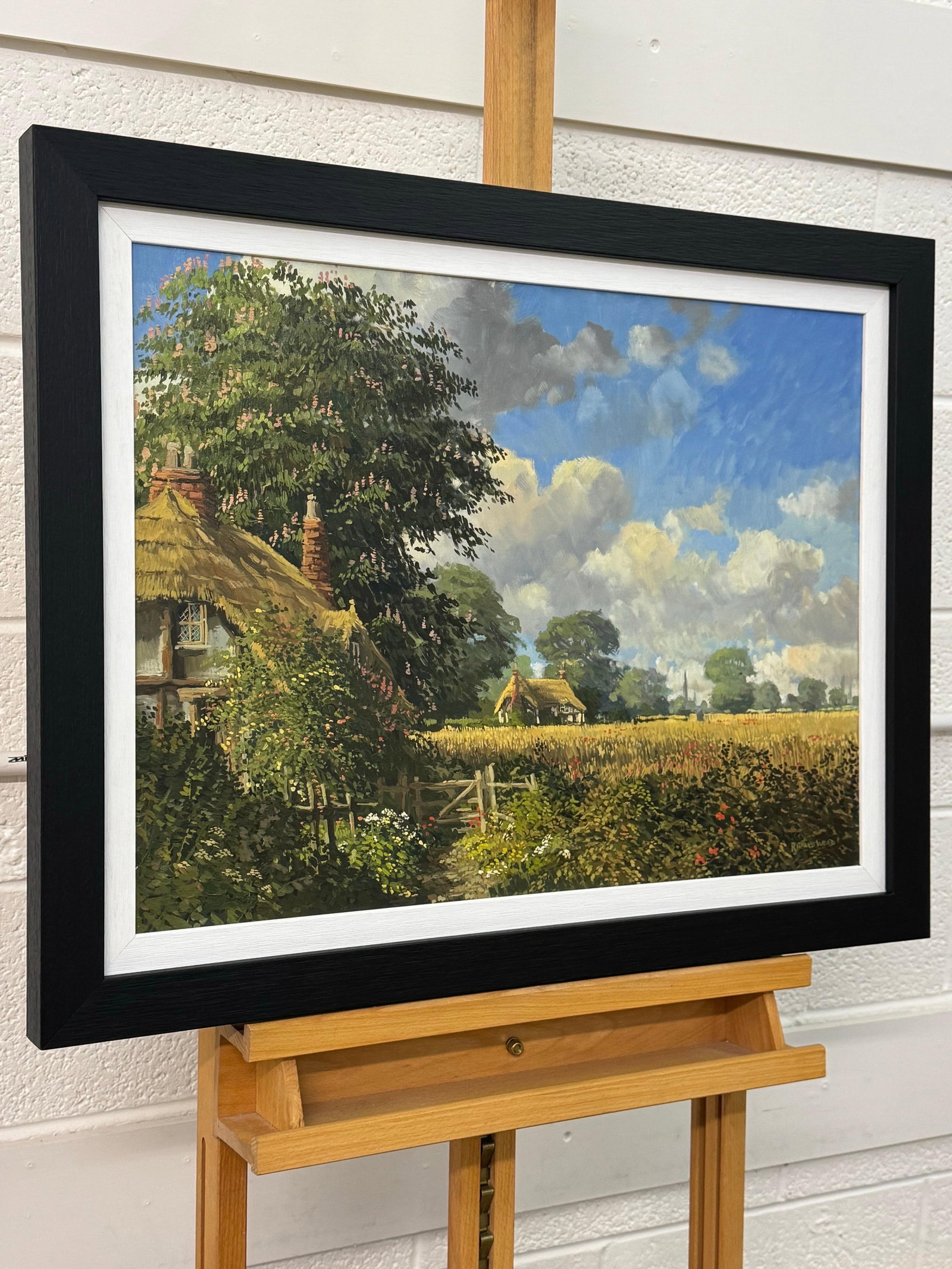 John Miller Thatched Cottages with Wild Flowers & Village Church in the English Countryside 1985 Cir - 12