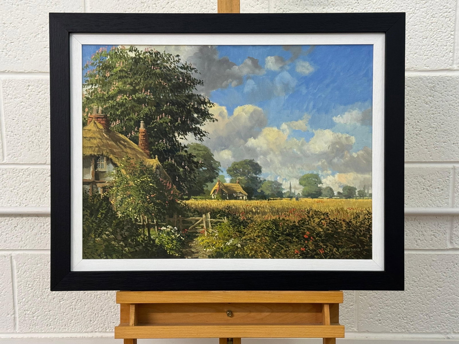 John Miller Thatched Cottages with Wild Flowers & Village Church in the English Countryside 1985 Cir - 13