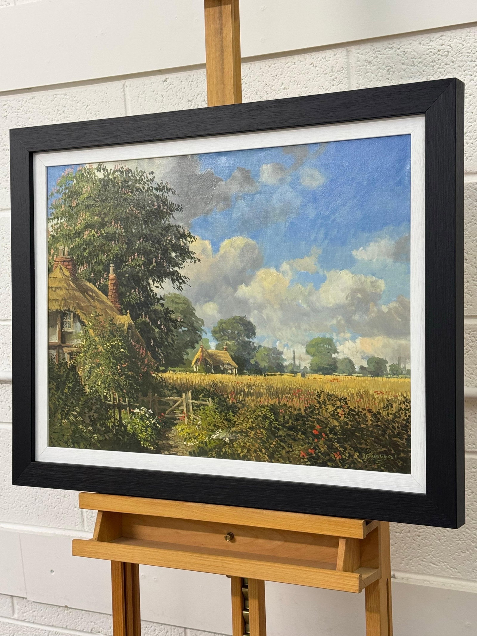 John Miller Thatched Cottages with Wild Flowers & Village Church in the English Countryside 1985 Cir - 14