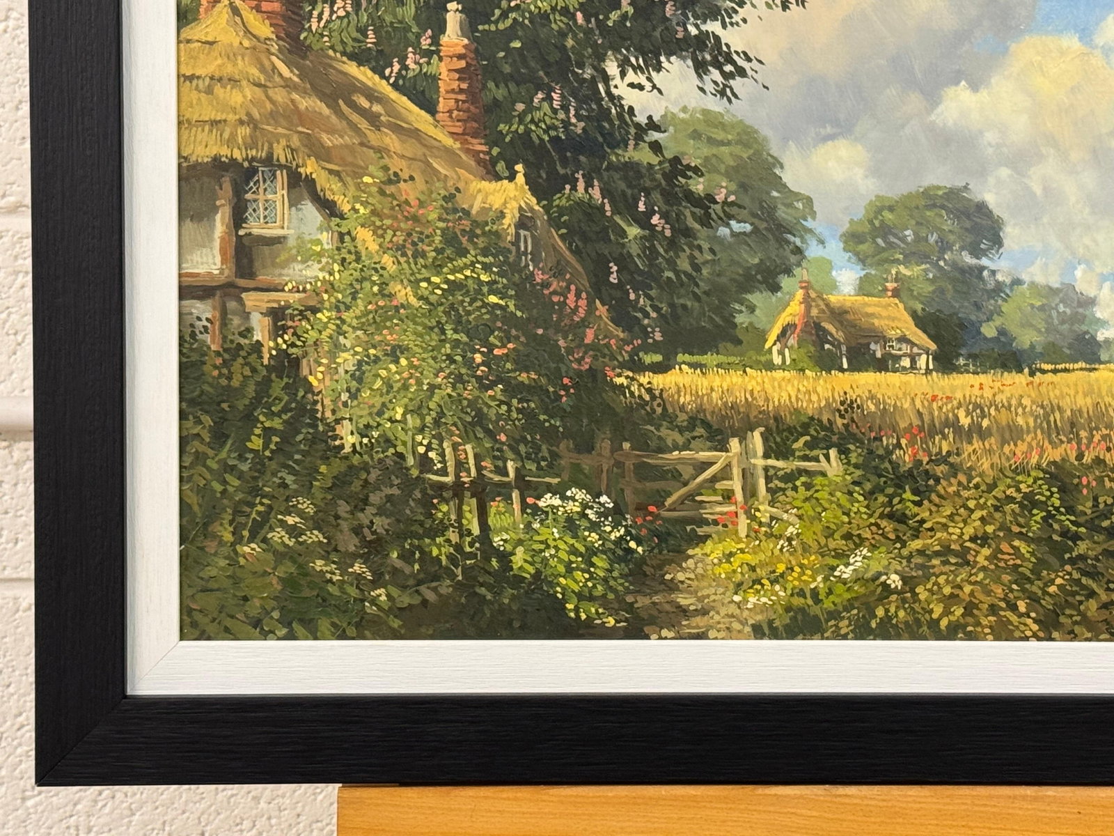 John Miller Thatched Cottages with Wild Flowers & Village Church in the English Countryside 1985 Cir - 18