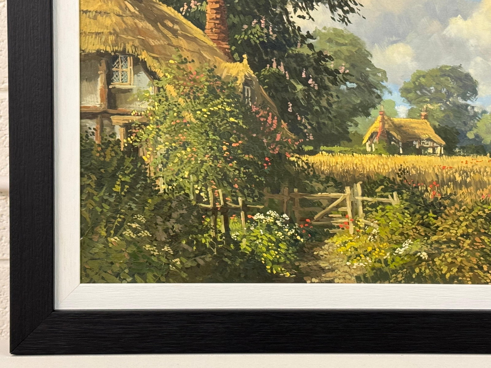 John Miller Thatched Cottages with Wild Flowers & Village Church in the English Countryside 1985 Cir - 6