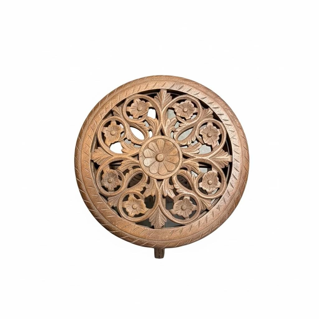 Victorian Style Fretwork Carved 18" Round Solid Wood End Tables - Set of 2 - 5