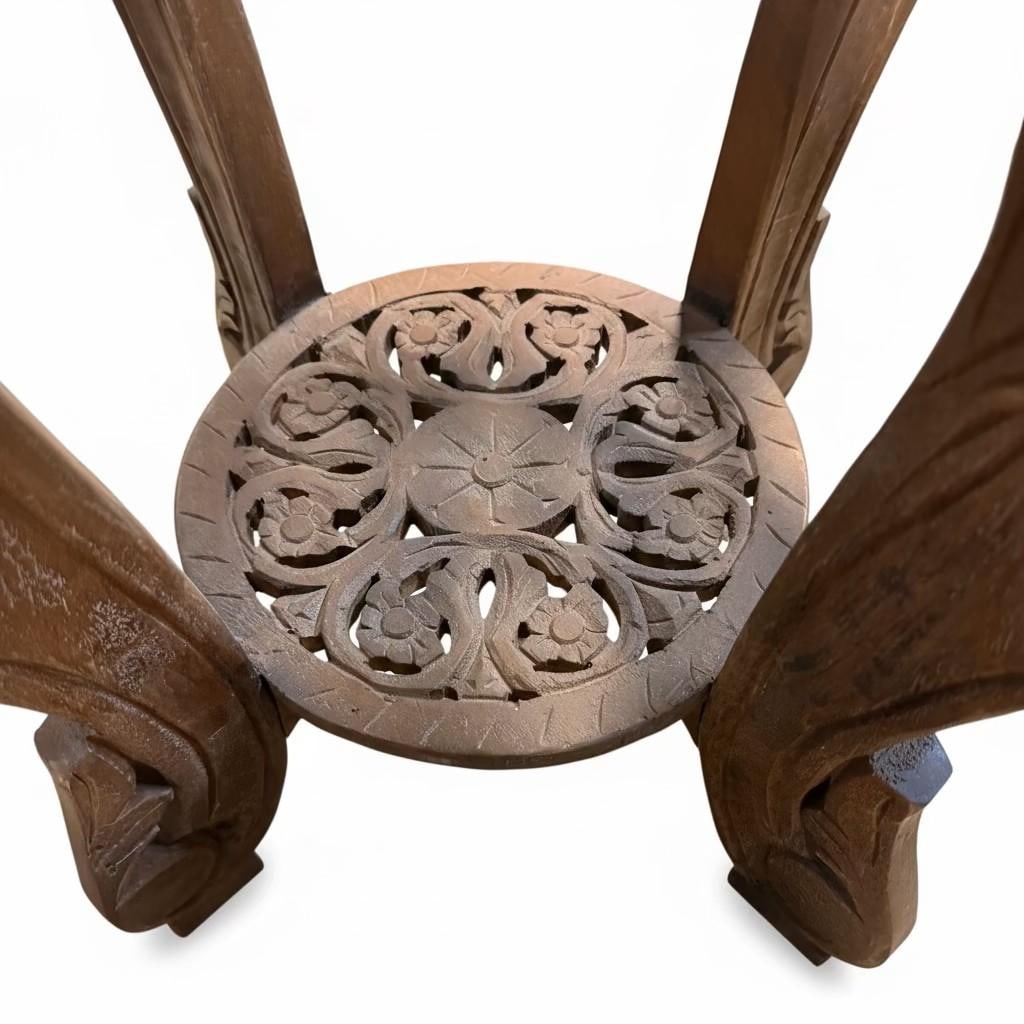 Victorian Style Fretwork Carved 18" Round Solid Wood End Tables - Set of 2 - 6