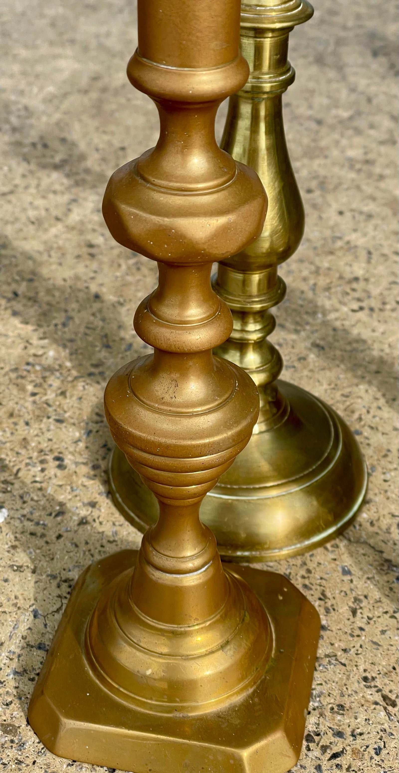 Two Pr Brass Bell Metal 19th C Georgian Candlesticks Holders 10 3/4" Beehive 12" - 5