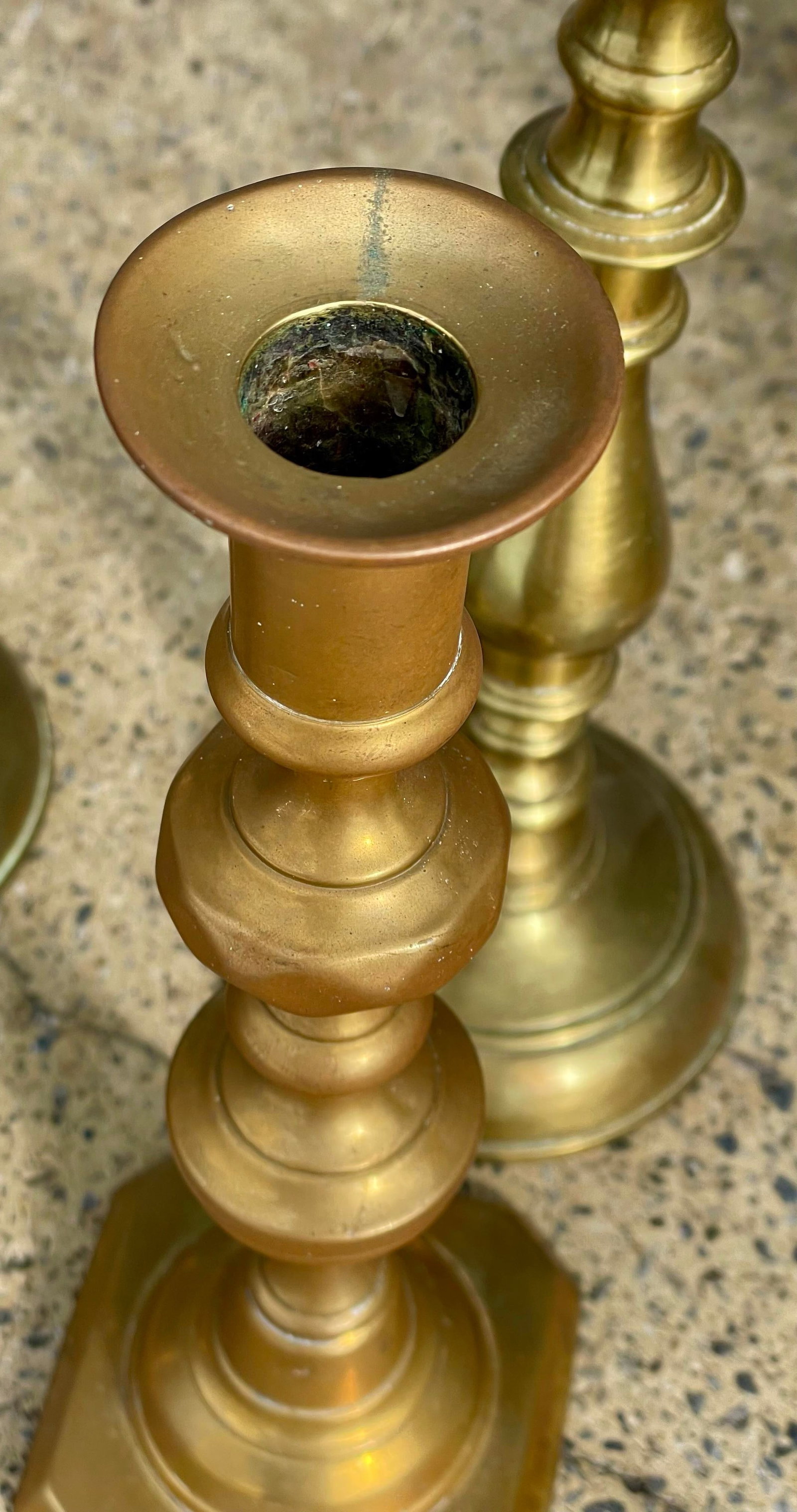 Two Pr Brass Bell Metal 19th C Georgian Candlesticks Holders 10 3/4" Beehive 12" - 6
