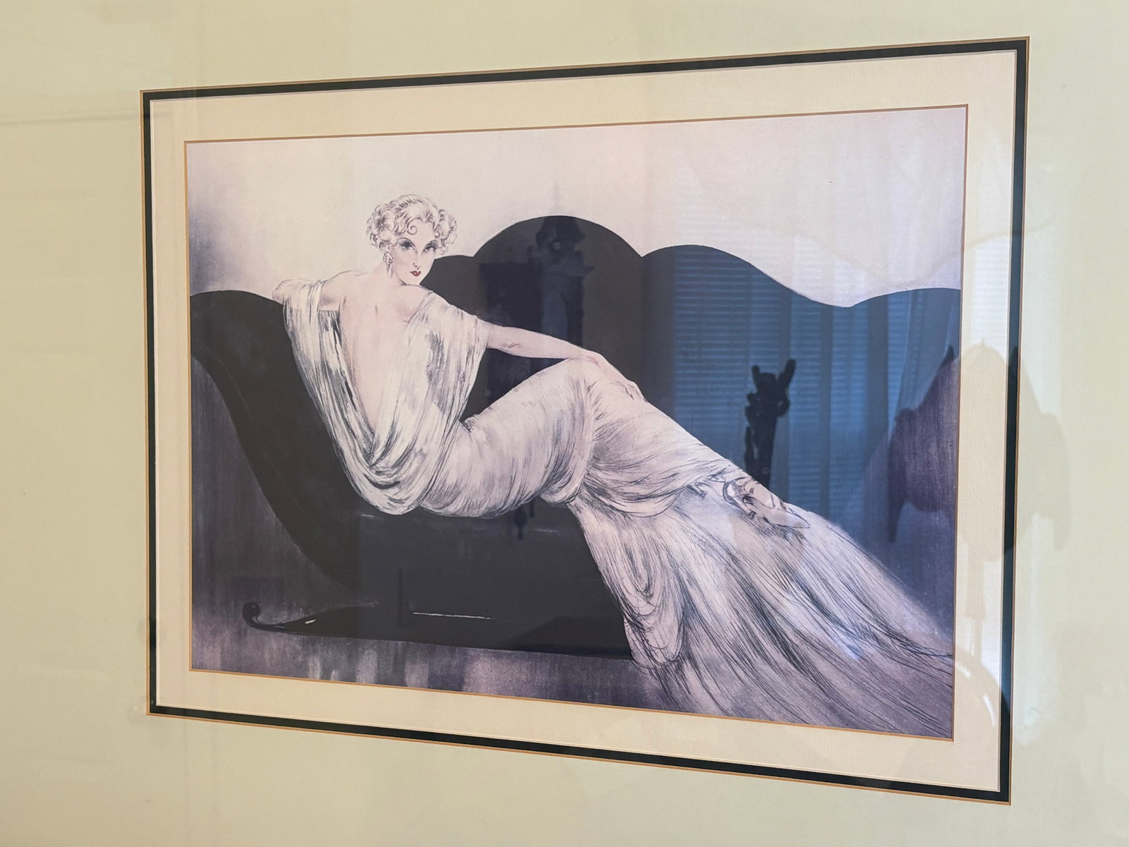 1970s Louis Icart Art Deco Framed Lithogragh Reproduction Entitled "Le Sofa" - 3