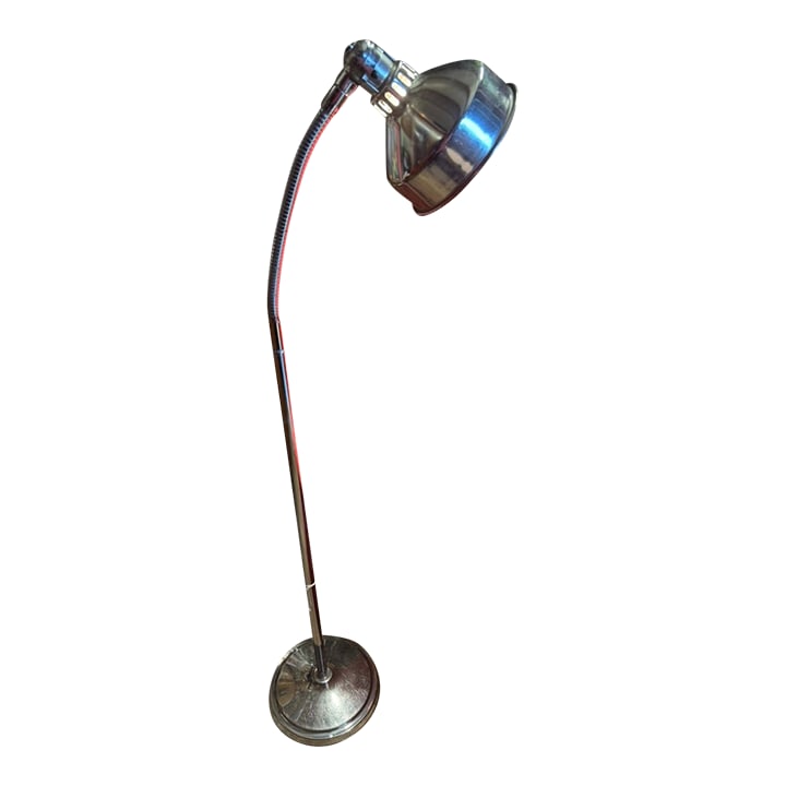 Vintage Industrial Medical Floor Lamp: This a Unique Vintage 1950''s Chrome Fully Adjustable Telescopic and Goose-neck Doctor's Exam Light / Floor Lamp, with a heavy weighted base for added stability. It accepts standard light bulbs up to 