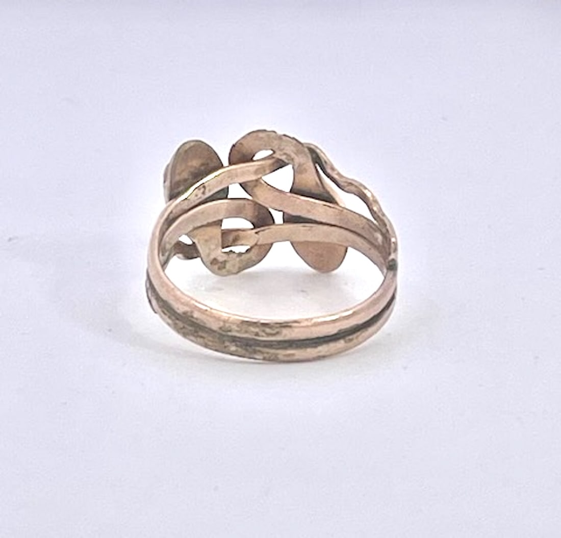 Antique Victorian 14k Yellow Gold Double Snake Ring With Gemstones, Size 6.5 - 12