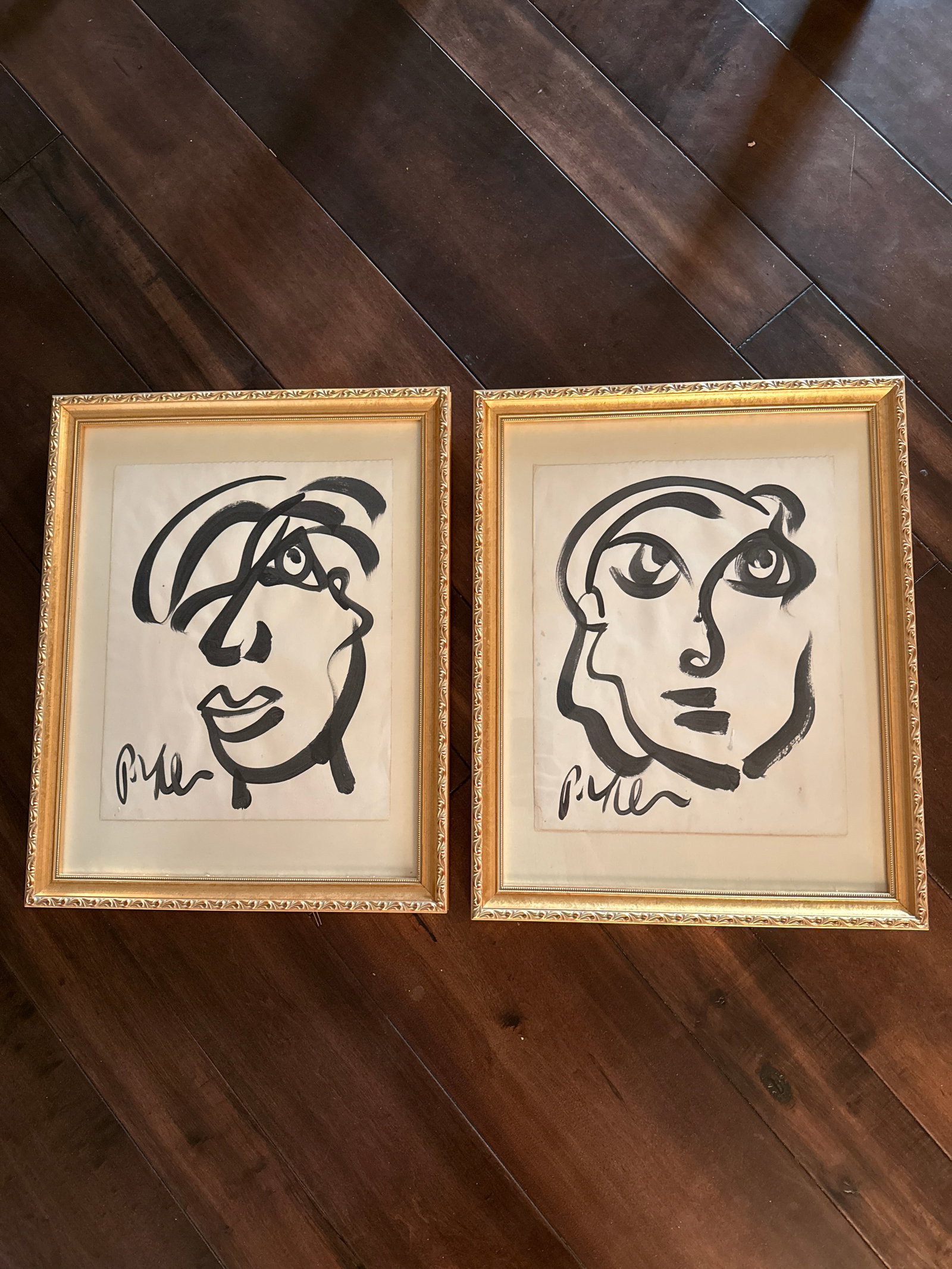 1960s Peter Keil Black and White Portrait Paintings - Set of 2 - 3