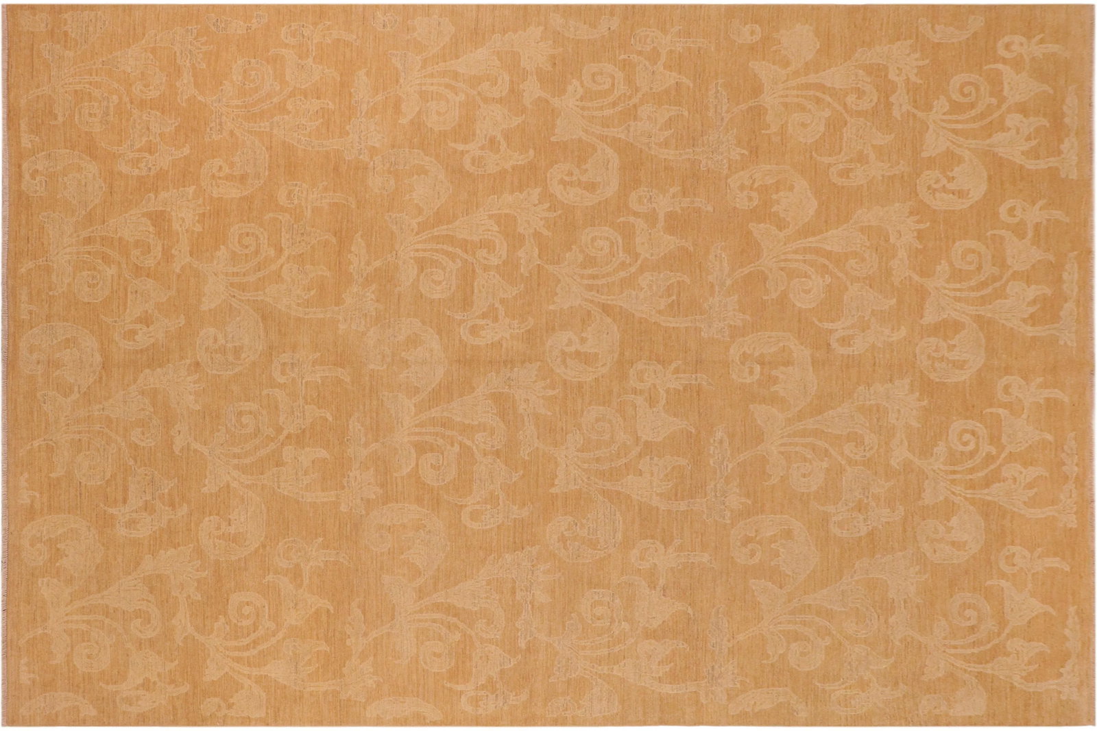 1990s Transitional Sun Faded Light Brown/Tan Hand Knotted Wool Rug - 9'10" X 13'10" - 9