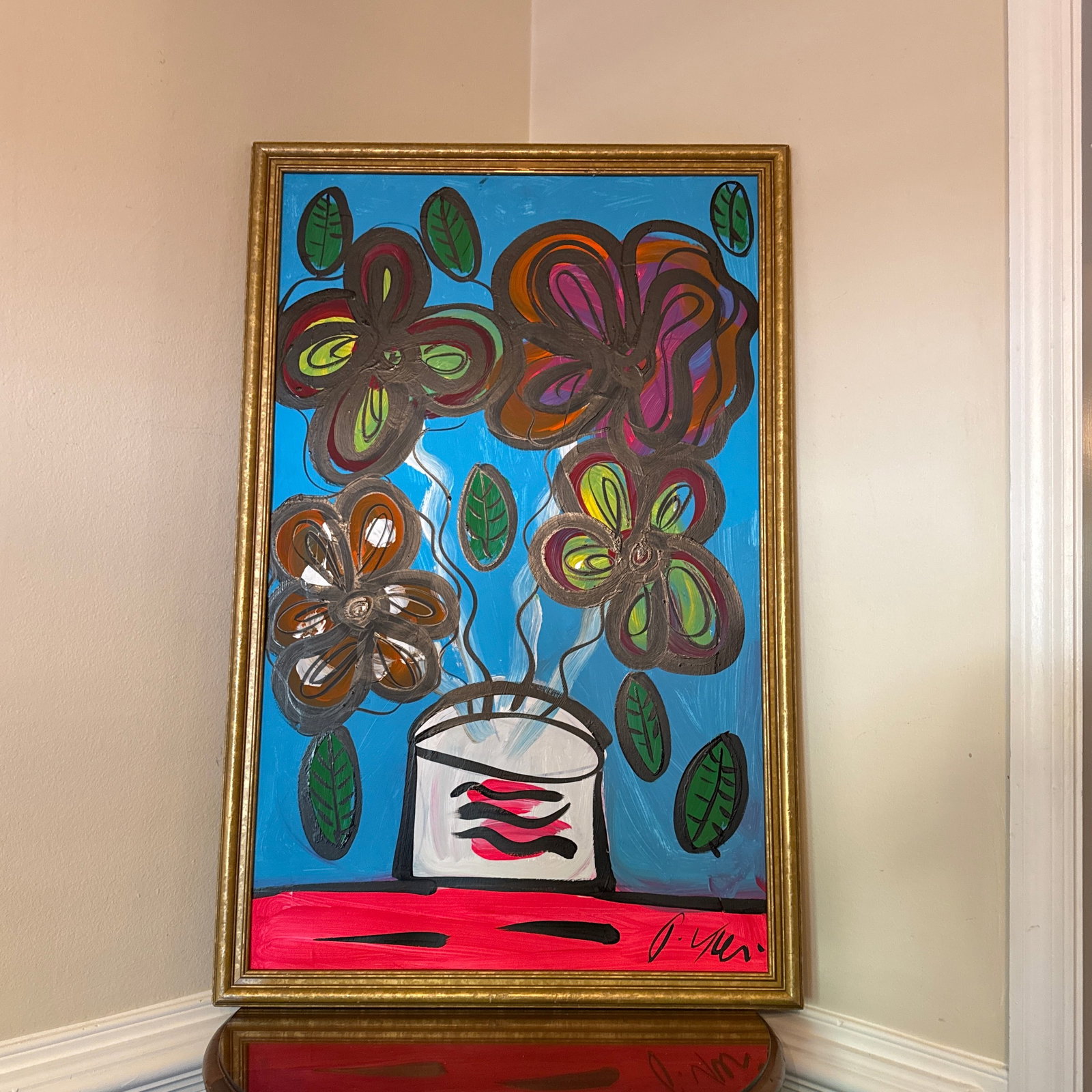 1970s Peter Keil Flowers Abstract Painting ~ Framed - 10