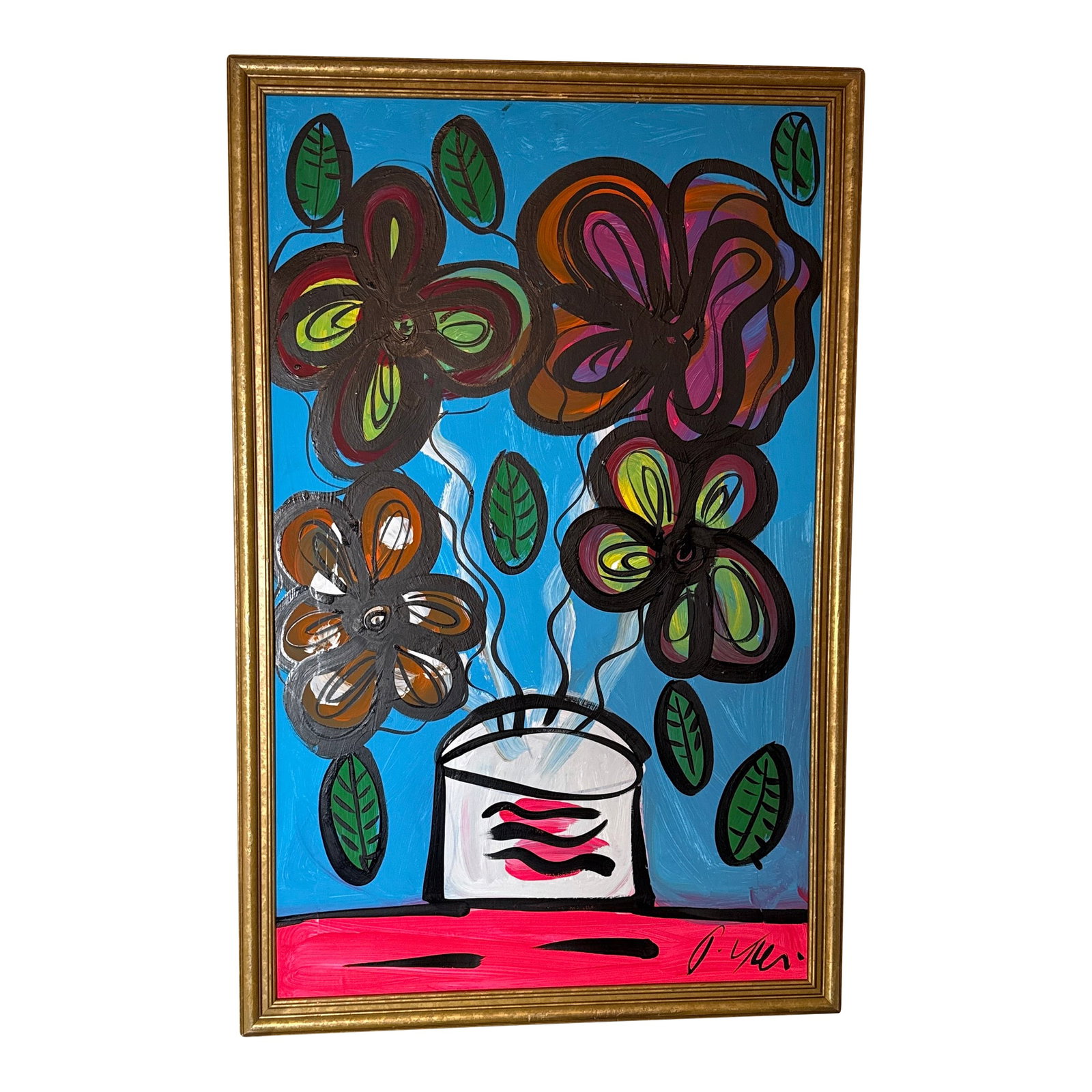 1970s Peter Keil Flowers Abstract Painting ~ Framed: Fantastic Original Painting by Listed German Artist Peter Robert Keil (born 1942-) This piece depicts Flowers with bright vivid colors. Oil on canvas Awesome painting with vibrant colors to help light