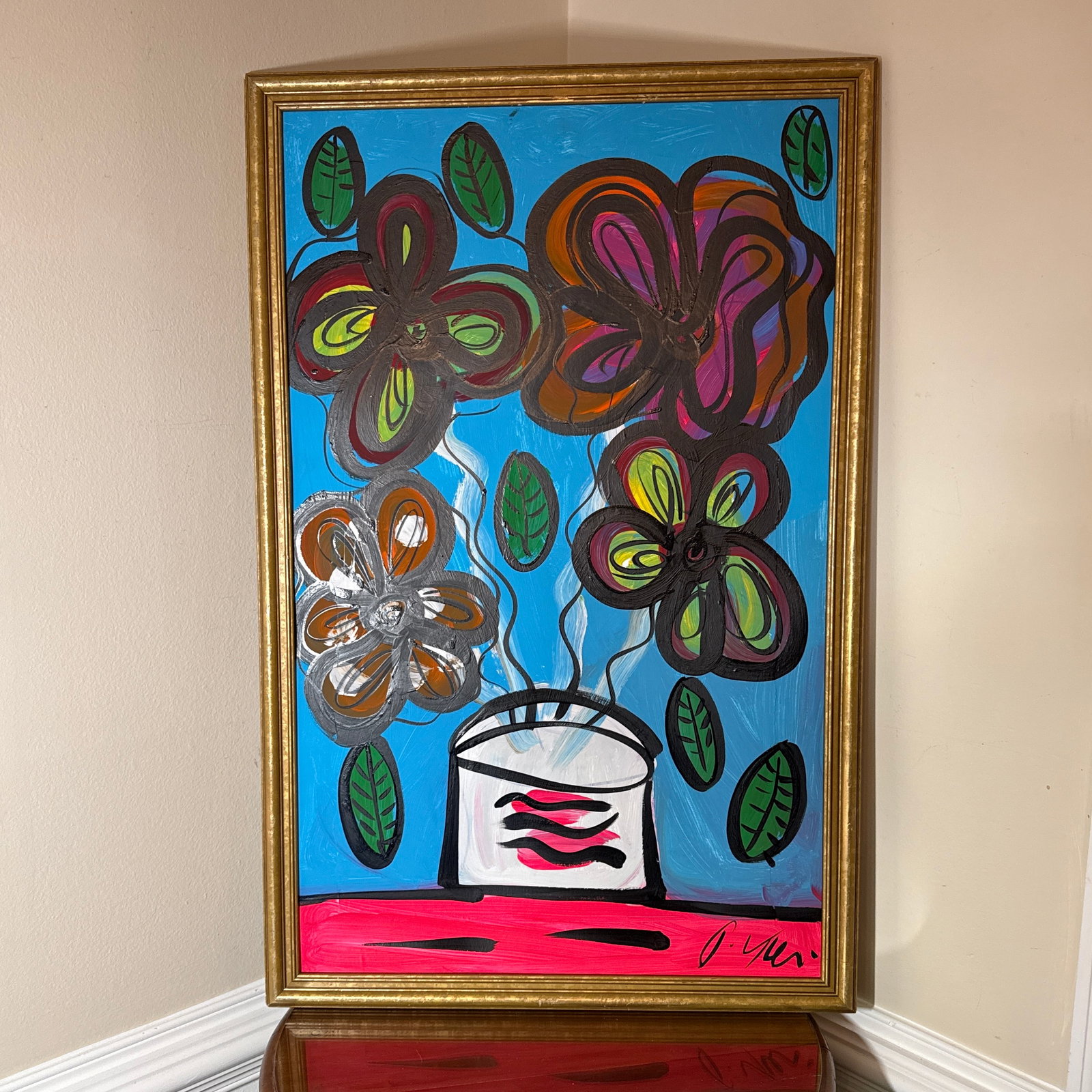 1970s Peter Keil Flowers Abstract Painting ~ Framed - 2
