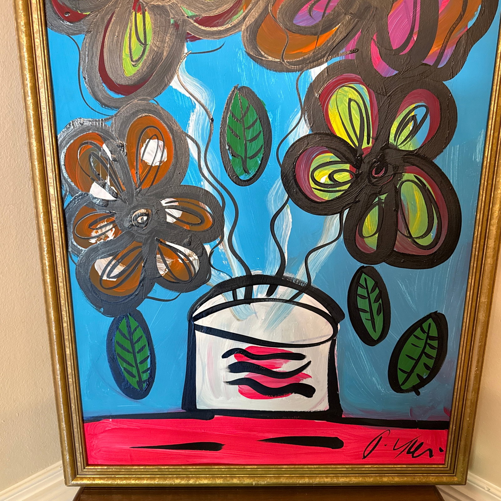 1970s Peter Keil Flowers Abstract Painting ~ Framed - 4