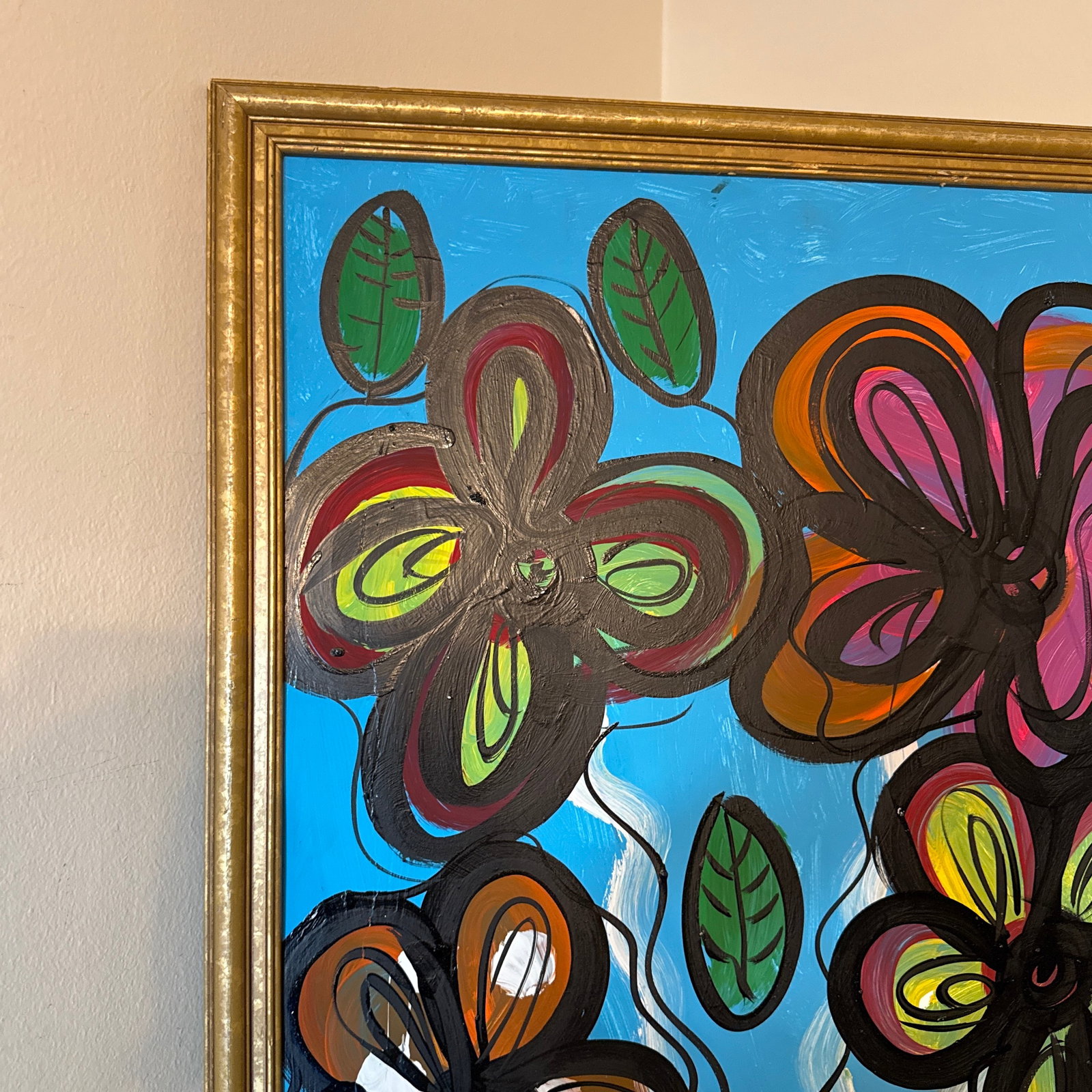 1970s Peter Keil Flowers Abstract Painting ~ Framed - 6