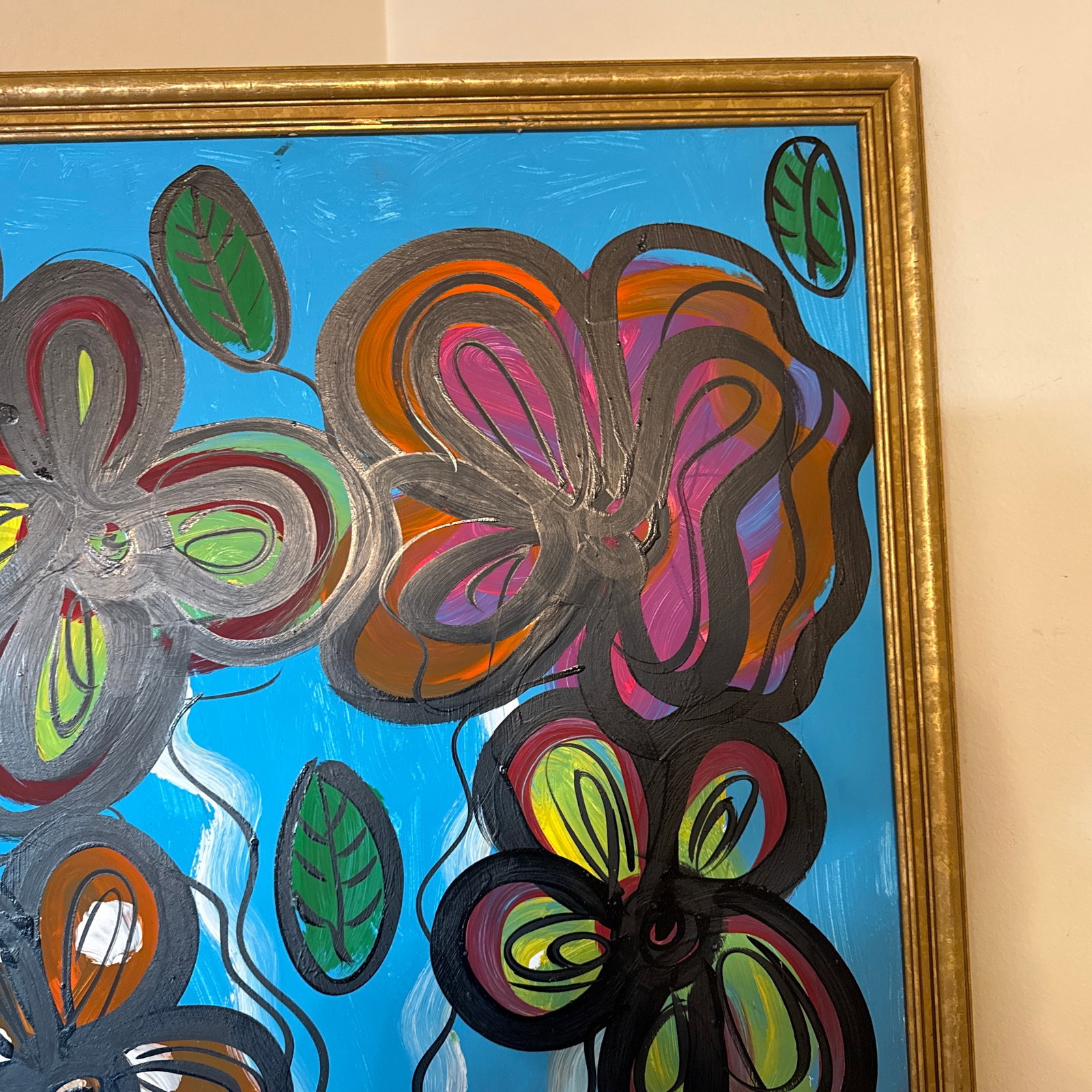 1970s Peter Keil Flowers Abstract Painting ~ Framed - 7