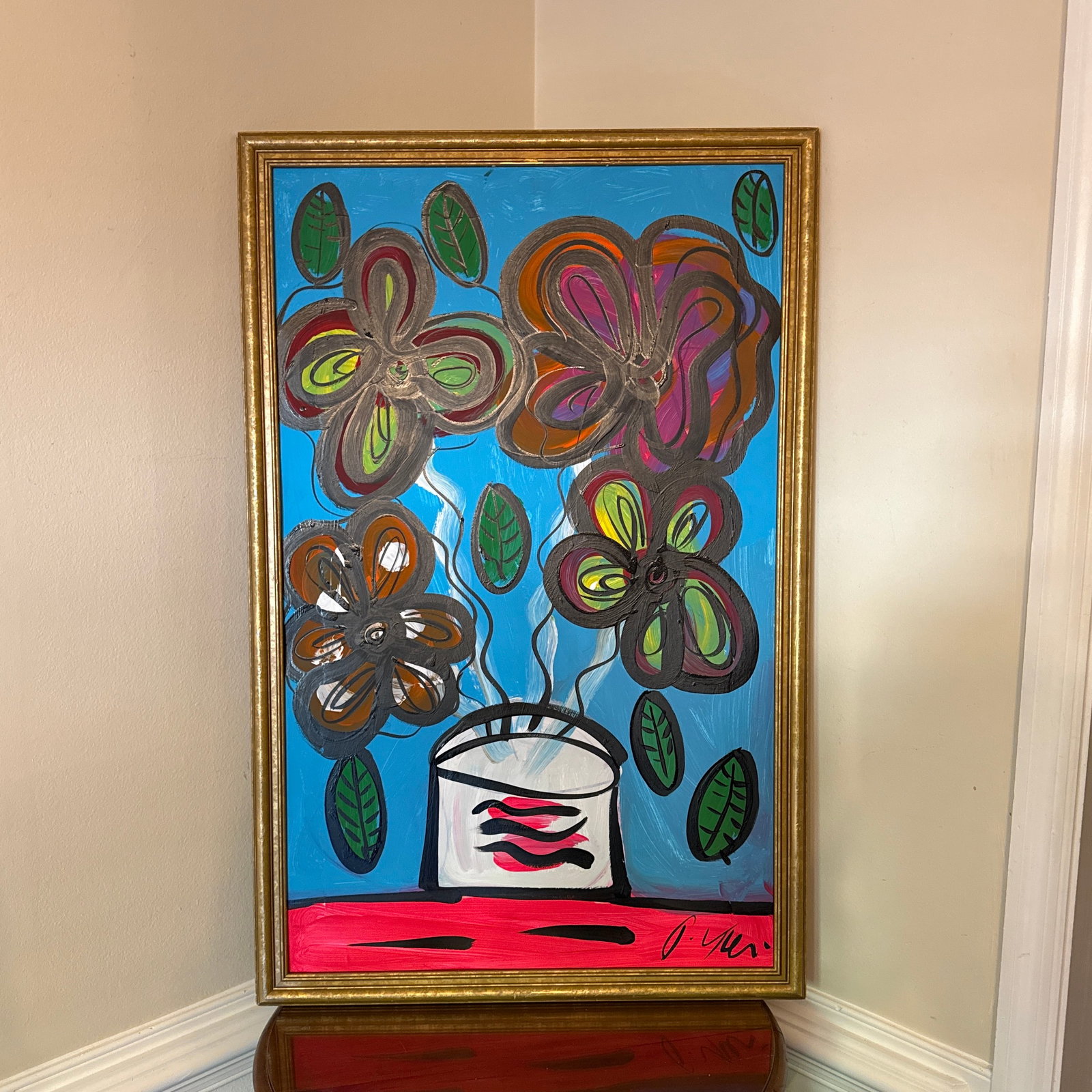 1970s Peter Keil Flowers Abstract Painting ~ Framed - 8