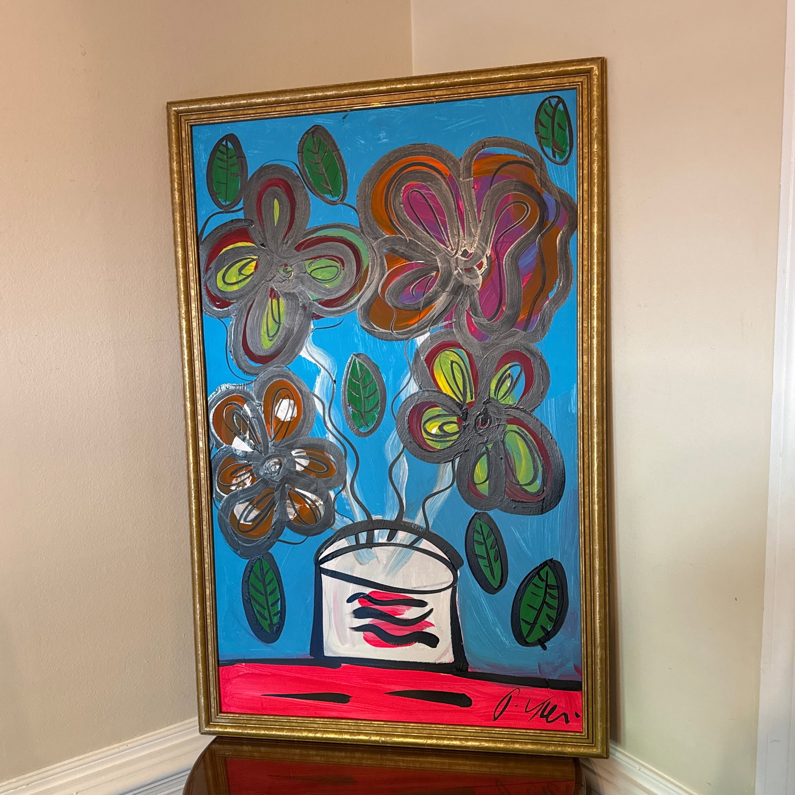 1970s Peter Keil Flowers Abstract Painting ~ Framed - 9