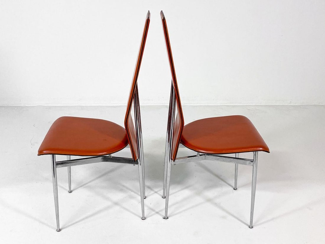 1980s Set of (5) Attributed to Giancarlo Vegni Model S44 "Cognac" Leather Italian Dining Chairs - 10