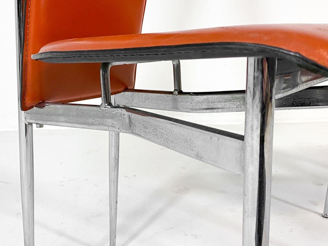 1980s Set of (5) Attributed to Giancarlo Vegni Model S44 "Cognac" Leather Italian Dining Chairs - 11