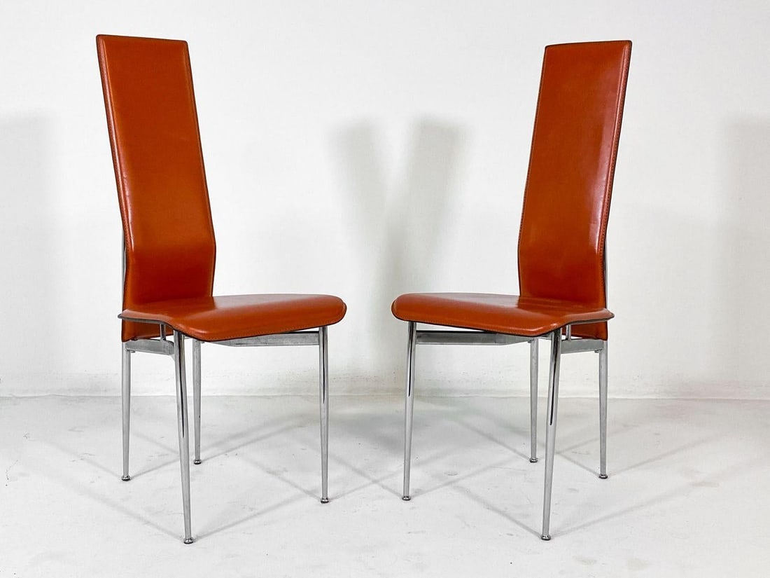 1980s Set of (5) Attributed to Giancarlo Vegni Model S44 "Cognac" Leather Italian Dining Chairs - 2